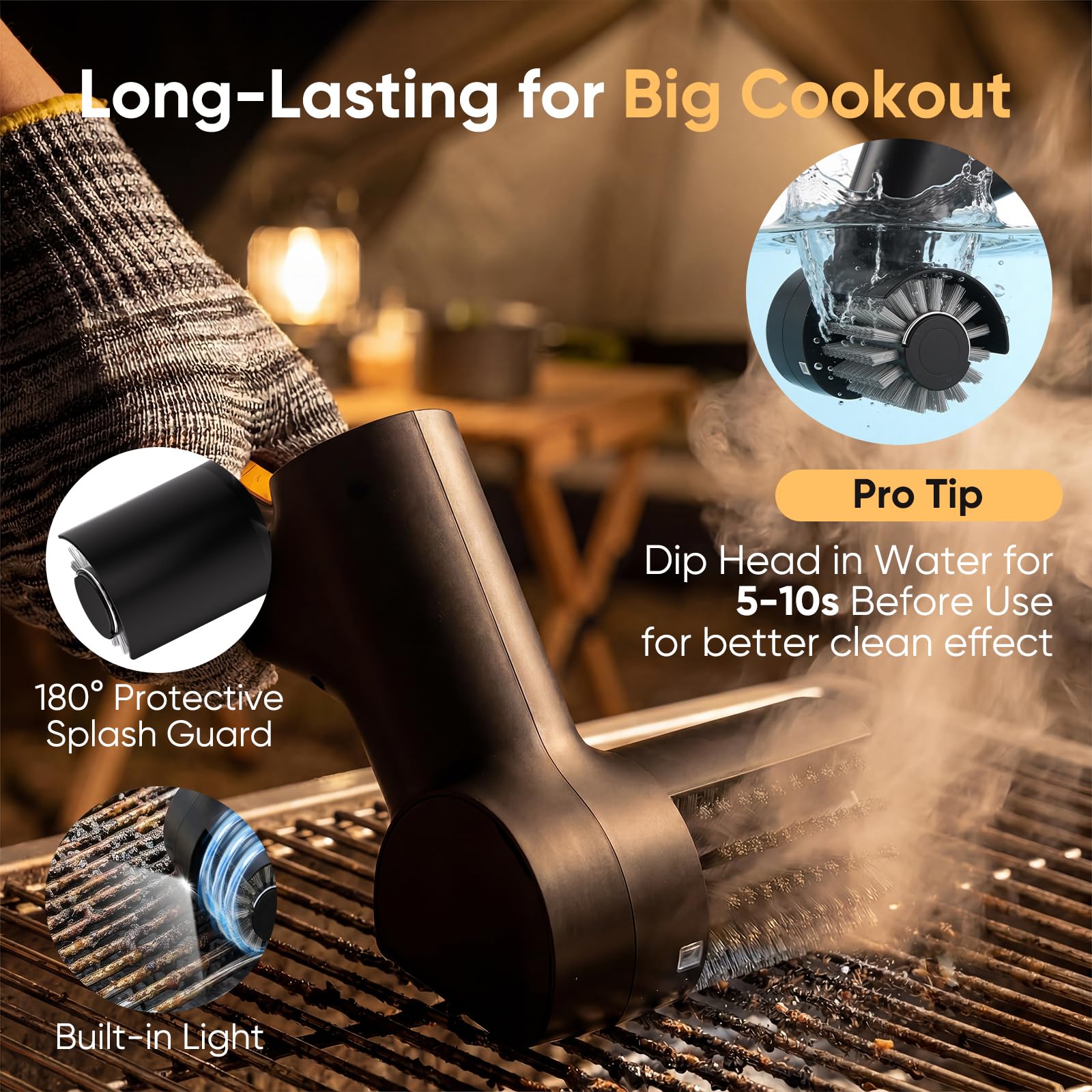 TITIUNCLE electric grill cleaner next to a spatula showing compact size and portability