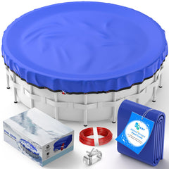 TIXANF front view of 24ft round cover protecting pool