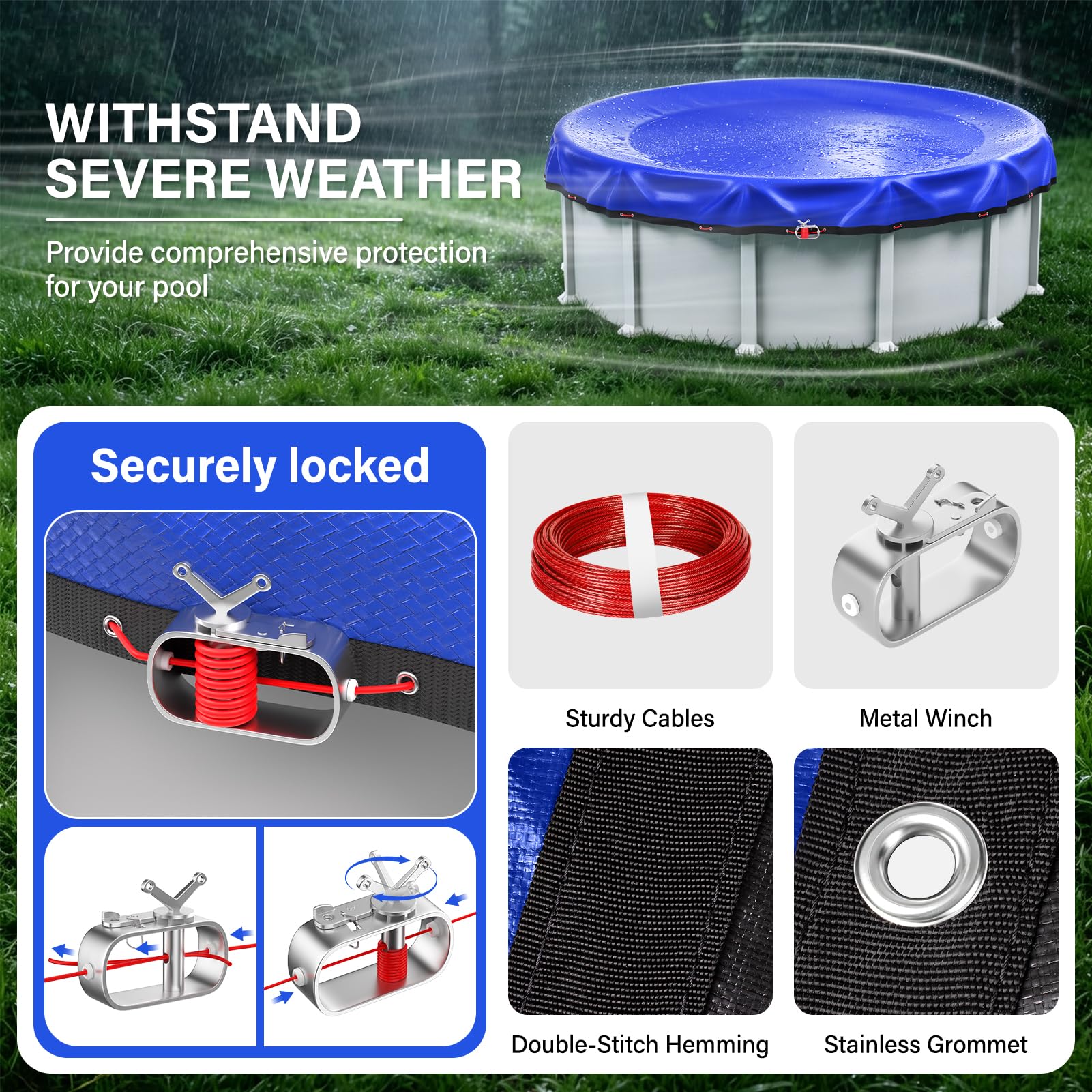 TIXANF installed on a 28ft above-ground pool protecting water from debris