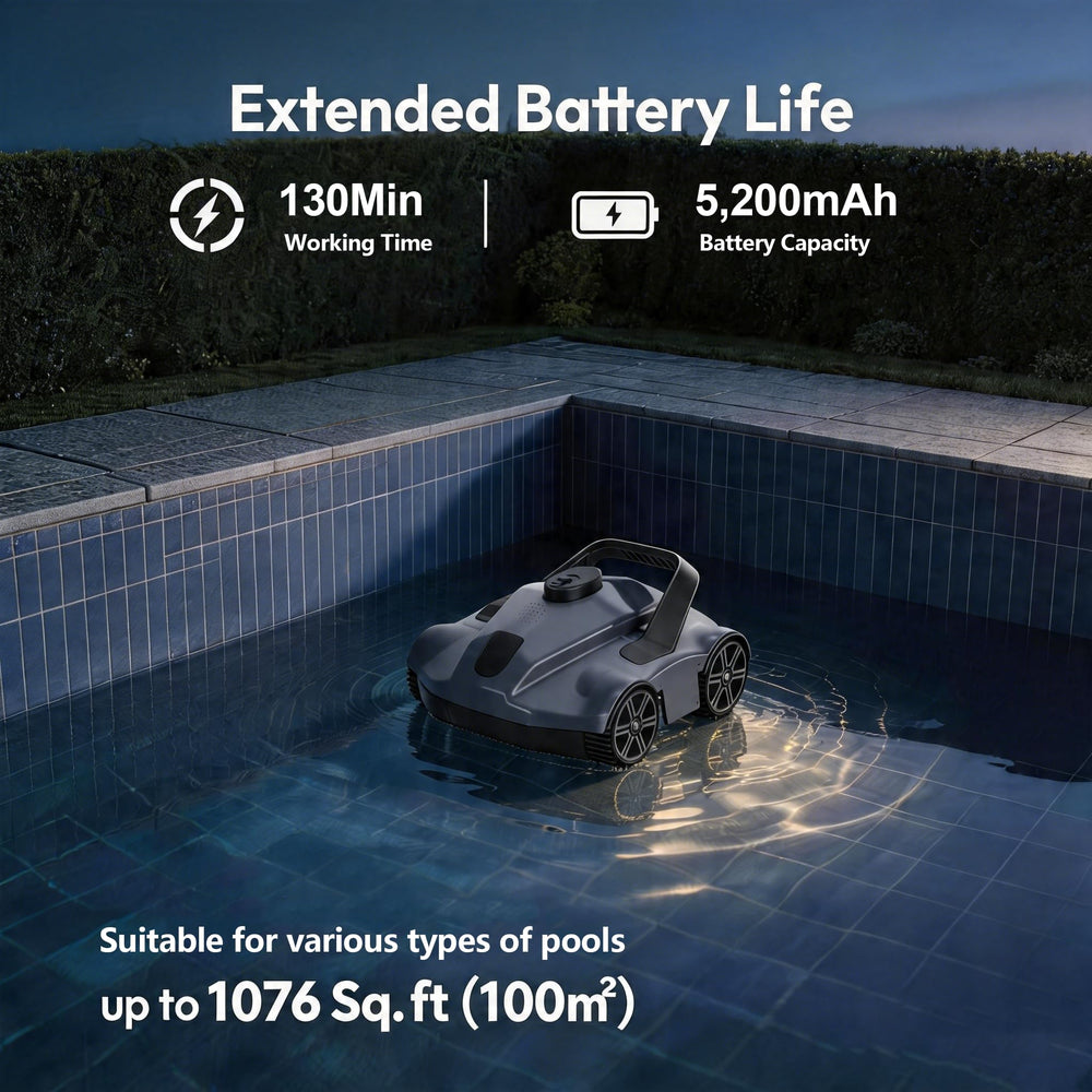 TLWOCY side profile in pool demonstrating cordless cleaning convenience