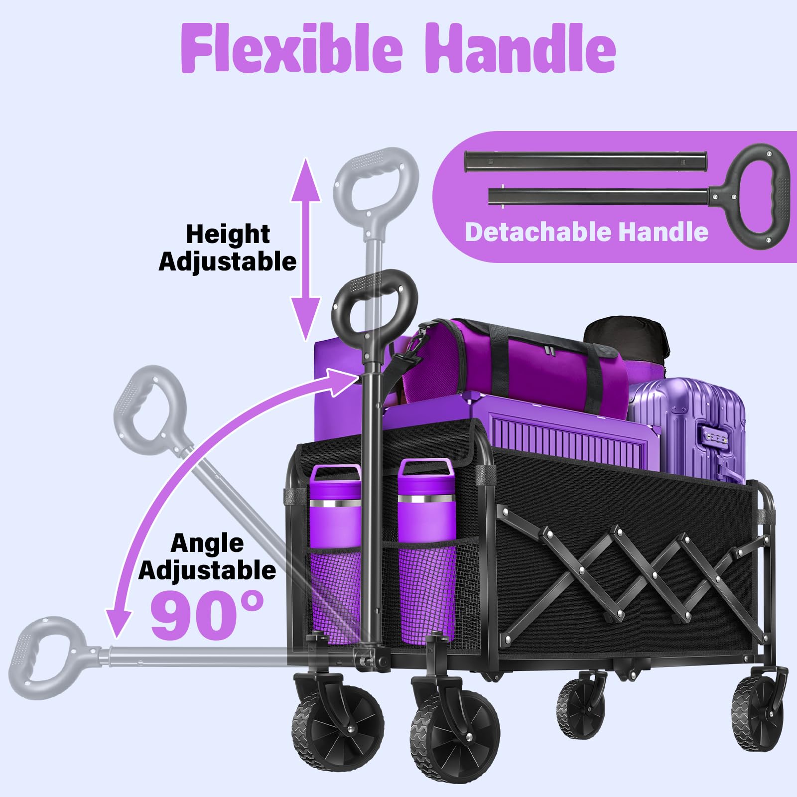 TOKXTIK wagon next to backpack for scale showing lightweight 11 lb portability