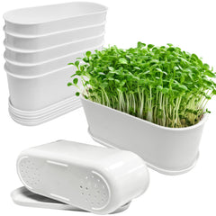 Torfican front view of five white window planters showing neat row and clean finish for organized planting