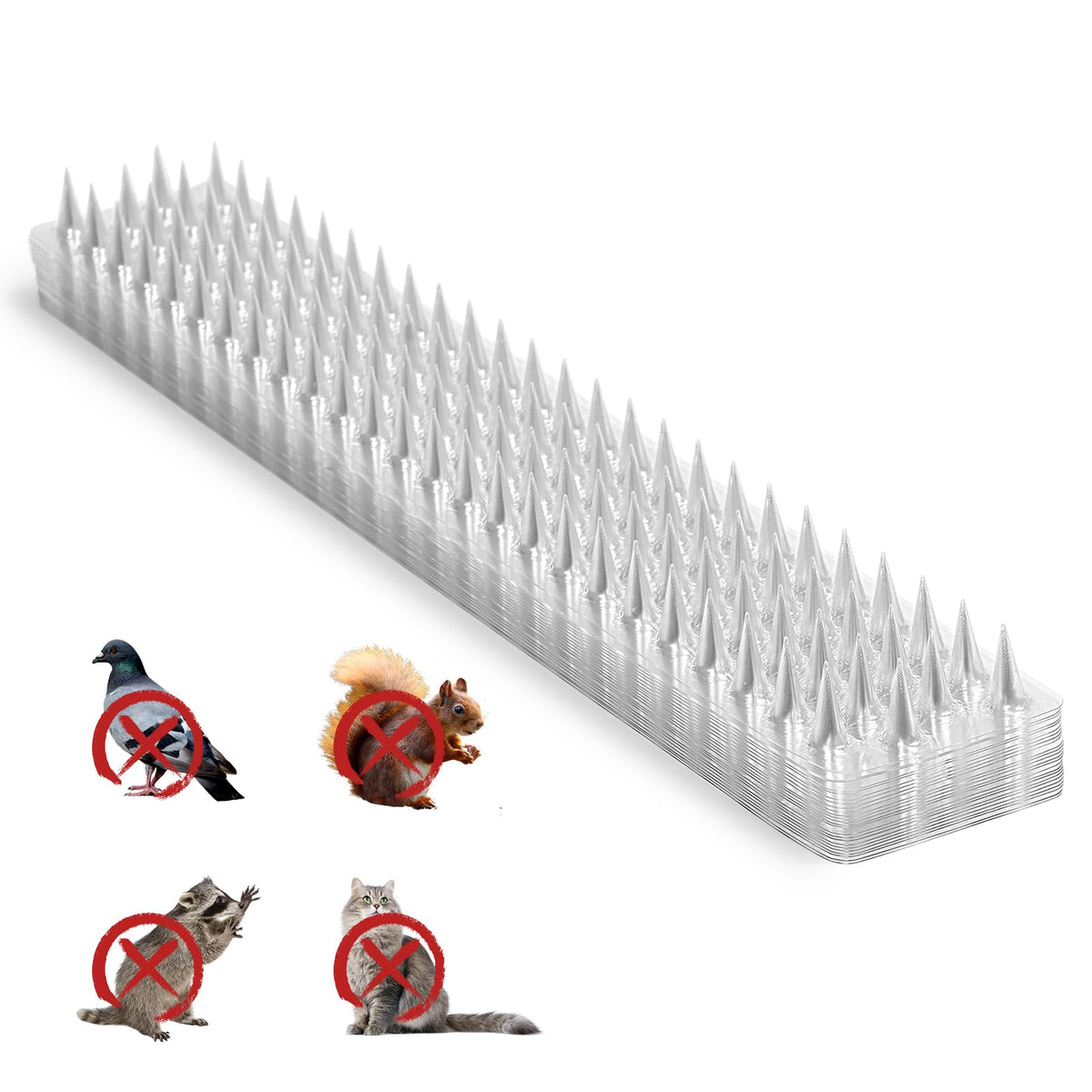 Touri clear bird spikes front packaging showing product and piece count benefit: discreet protection