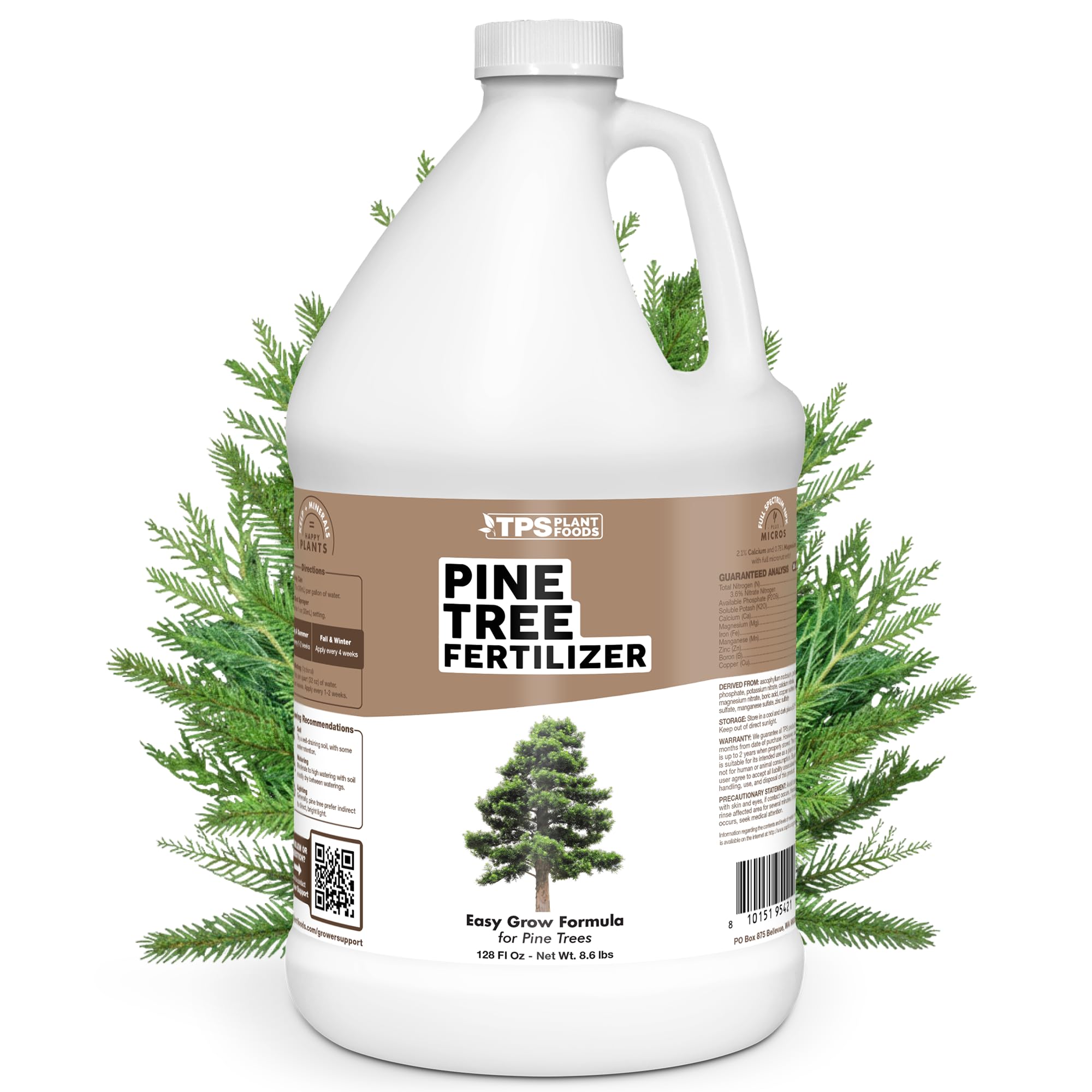 TPS NUTRIENTS front label of pine tree fertilizer showing product identity and benefits