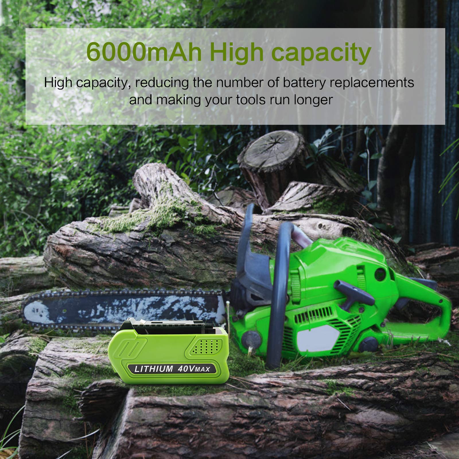 TREE.NB battery installed in GreenWorks trimmer for instant tool power restoration