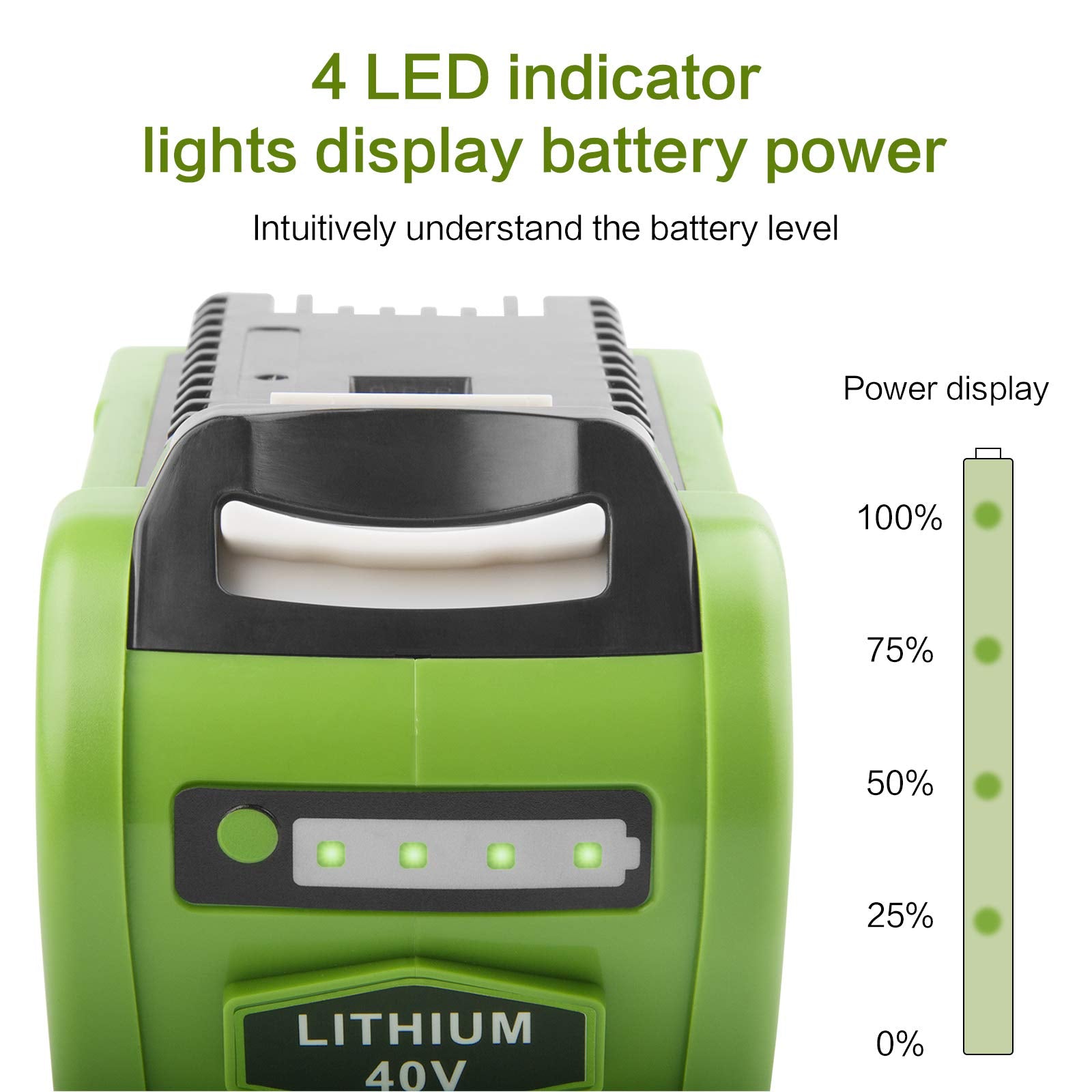 TREE.NB LED fuel gauge lit to indicate remaining charge for better work planning