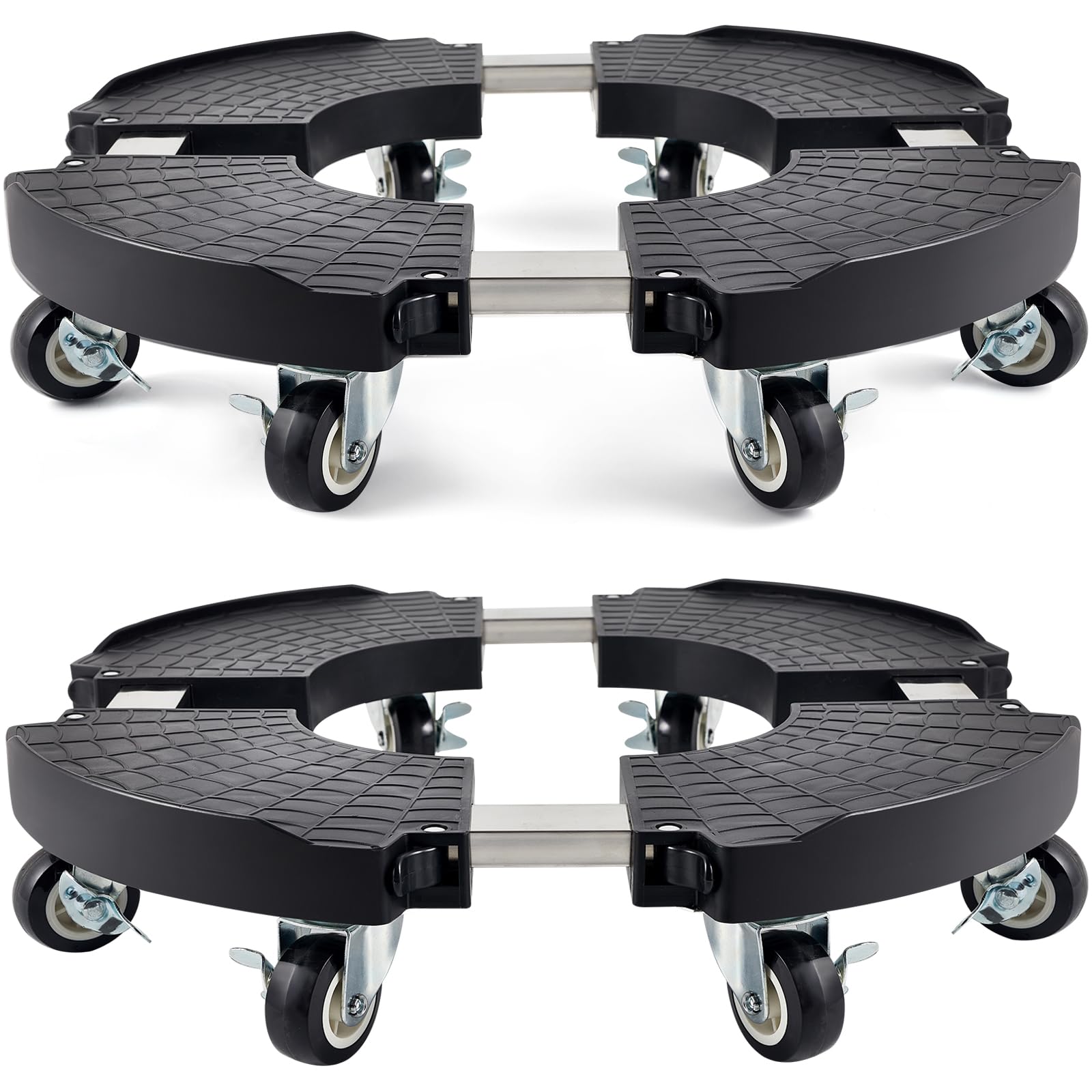TreeGun front view of two assembled caddies showing sturdy base and wheels, easy mobility