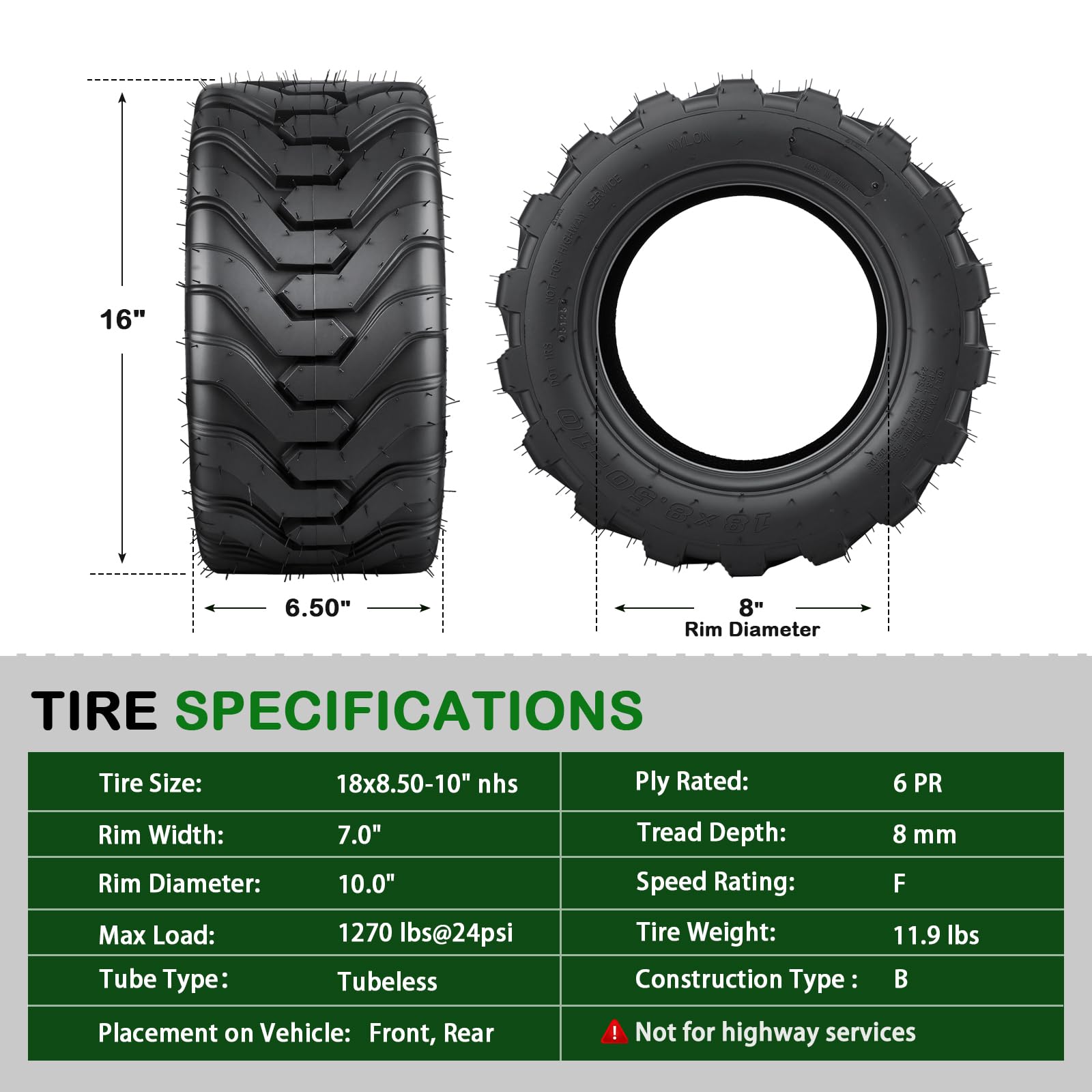 TRIPOWER close-up of turf-friendly tread pattern showing lug design and reduced grass damage