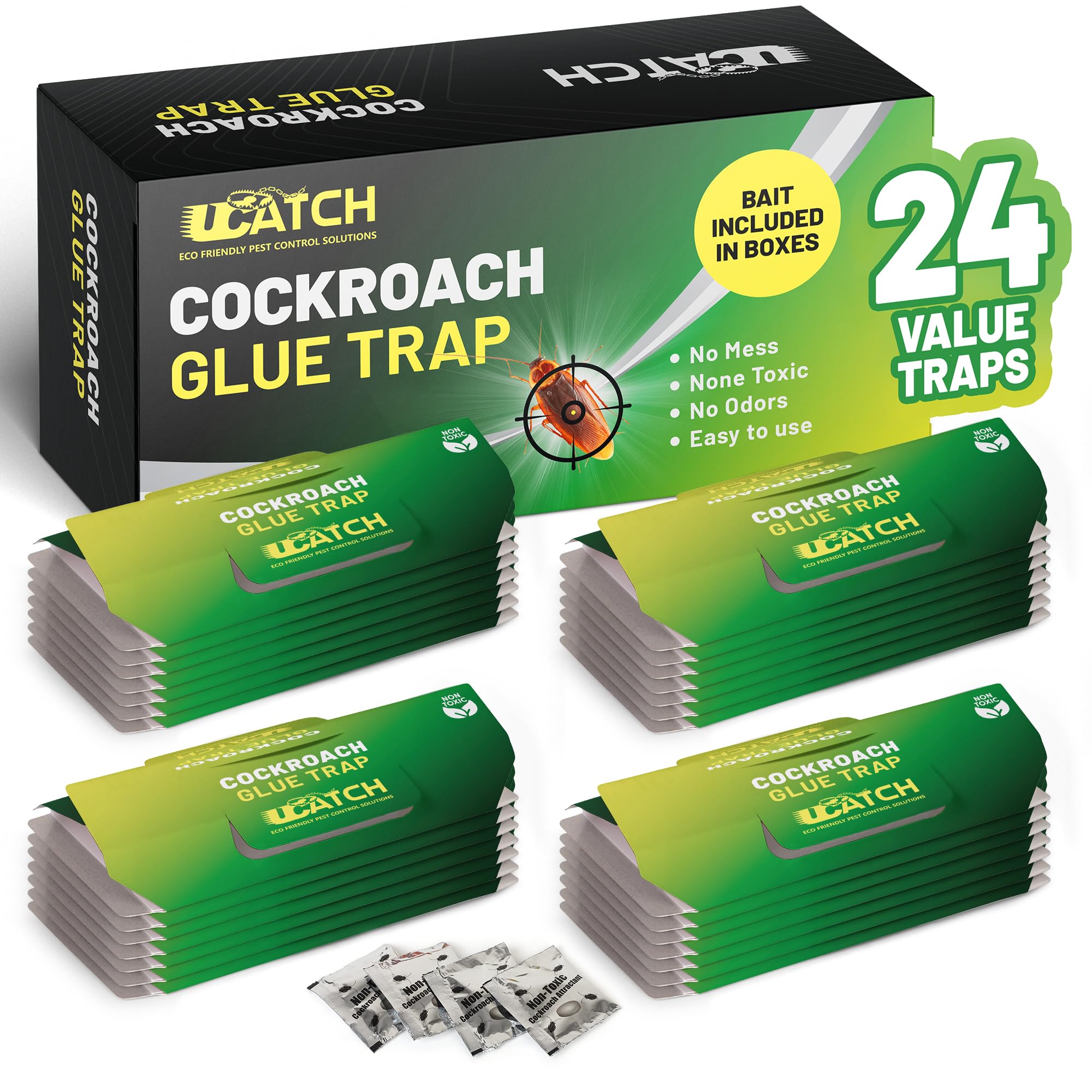 UCatch front packaging showing 24 pack and benefit of chemical-free control
