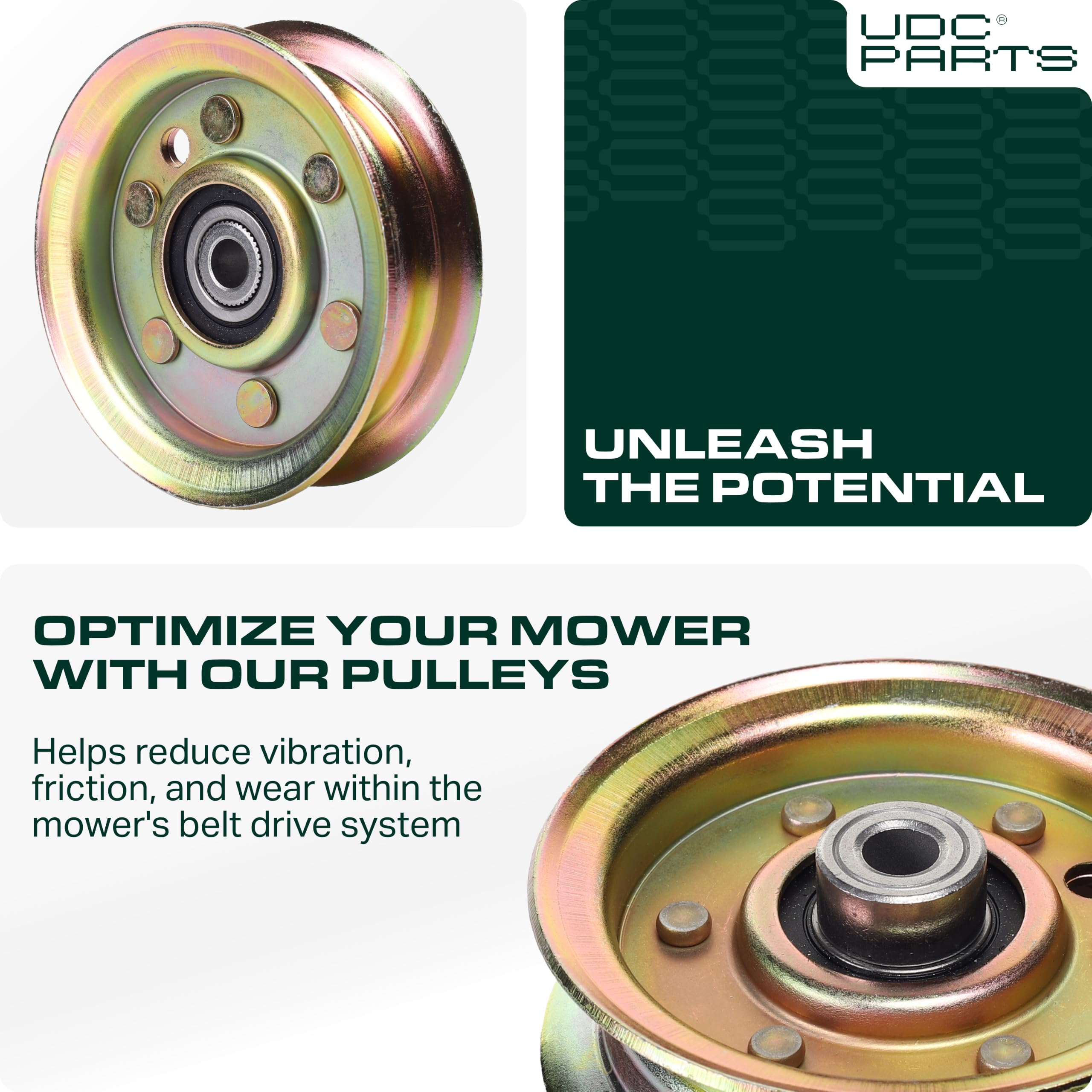 UDC Parts 131494 beside worn pulley demonstrating replacement benefits