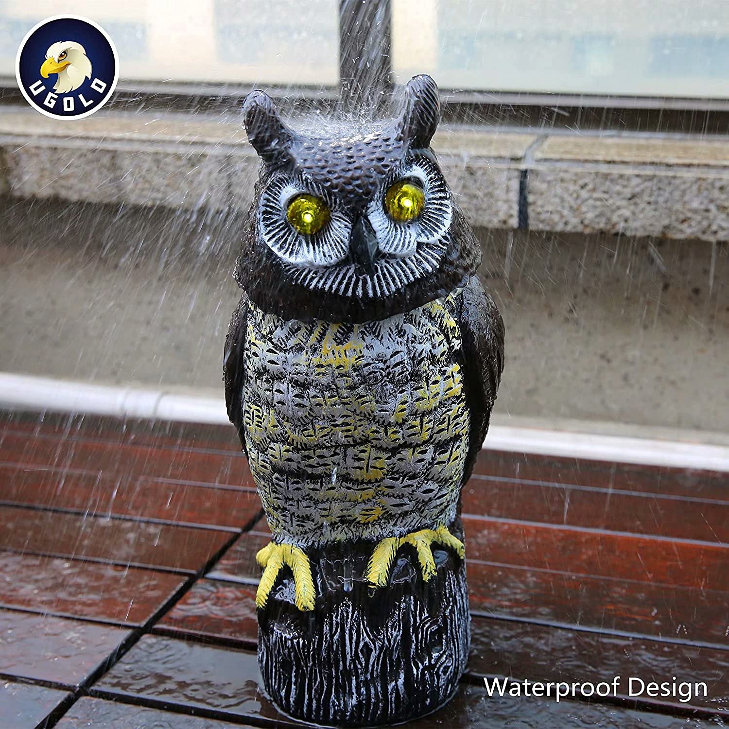 Ugold owl flashing eyes at night offering visible deterrent