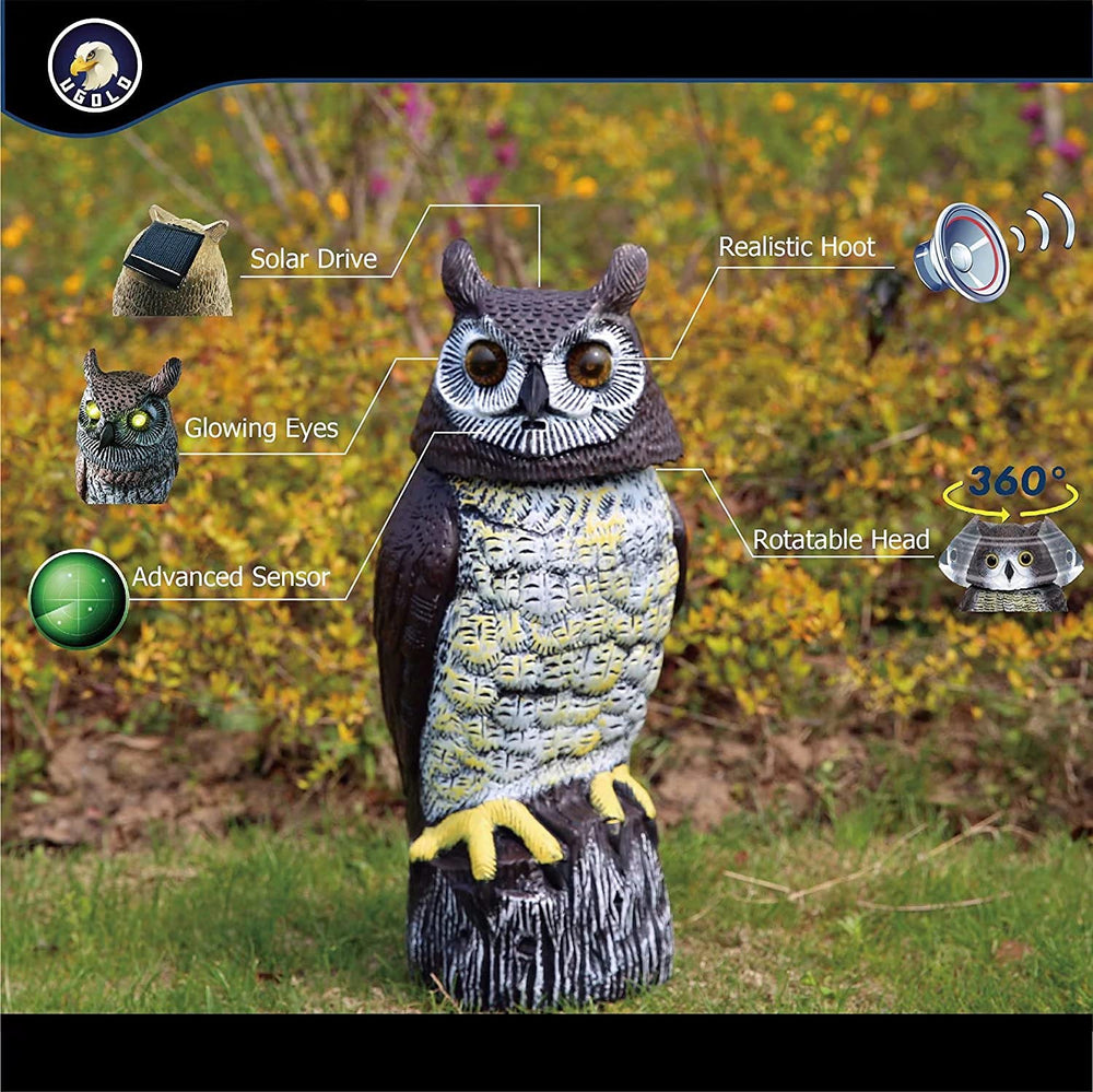 Ugold owl solar panel on back for reliable sun charging