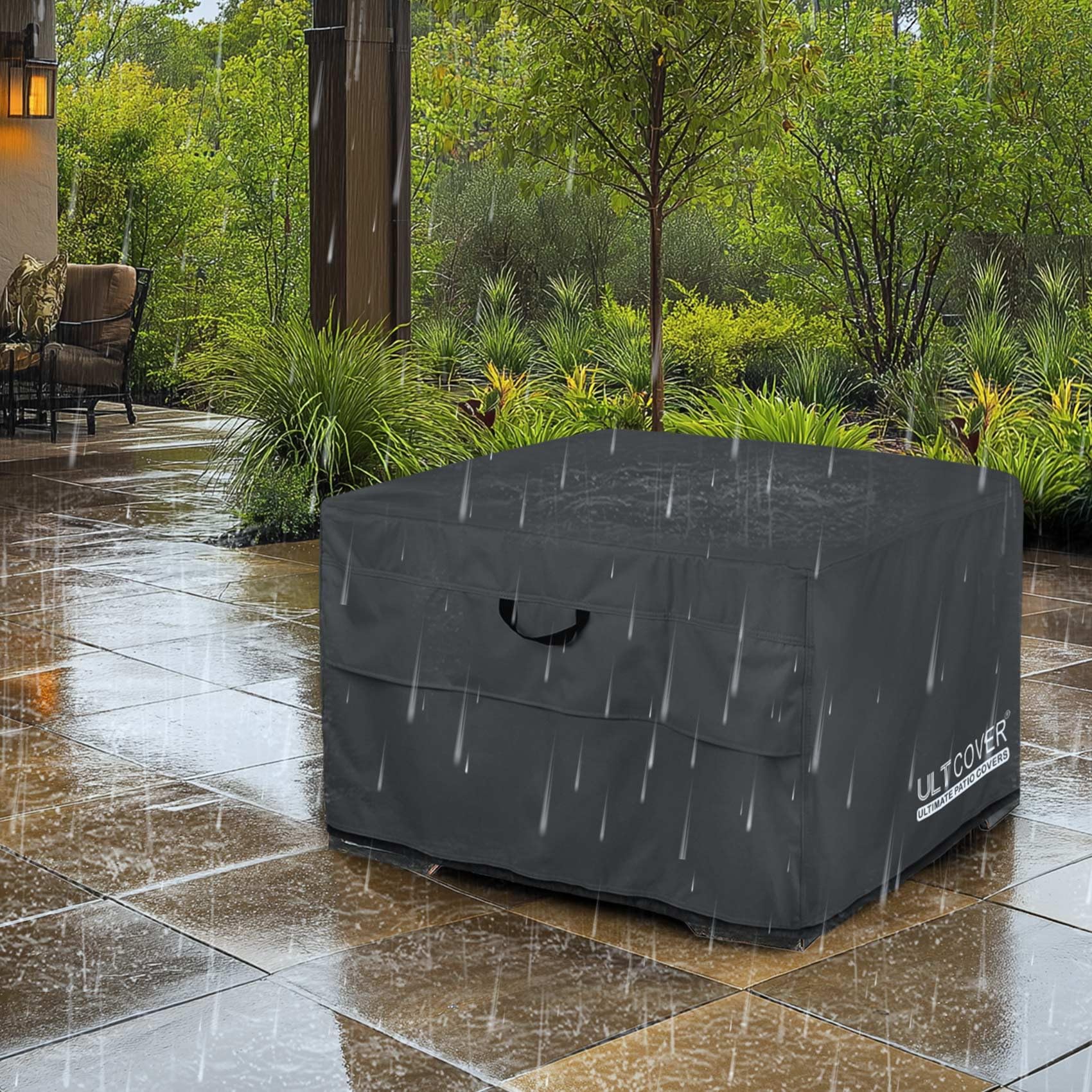 ULTCOVER cover on 44-inch square table showing proper size and edge-to-edge protection