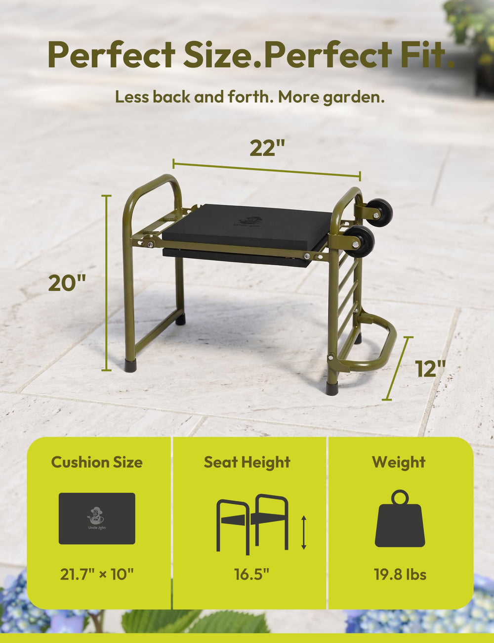 Uncle John matte olive finish in a backyard setting resisting visible dirt