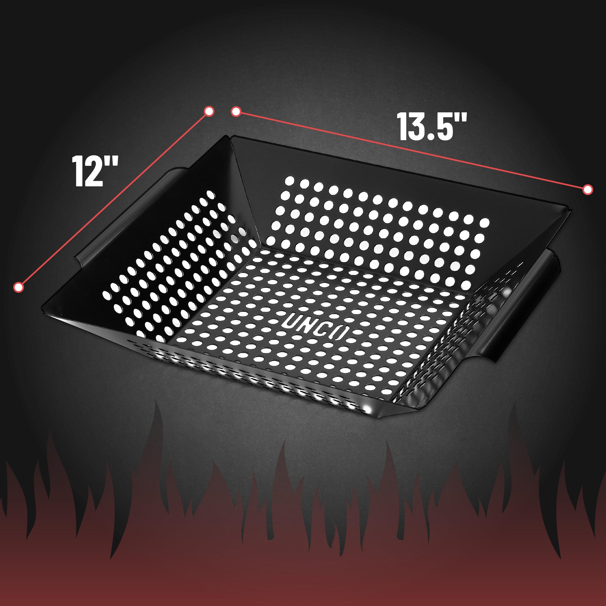UNCO perforation close-up highlighting holes that improve heat flow and smoky flavor
