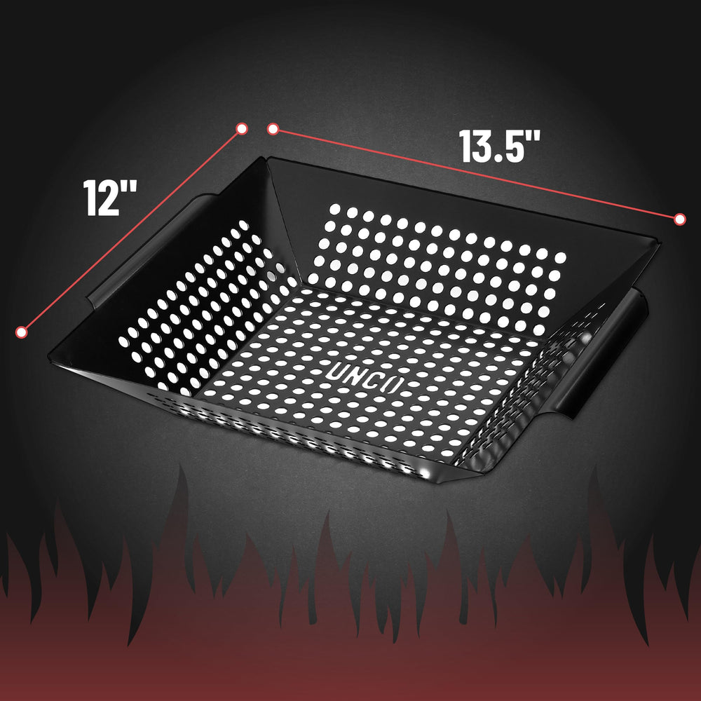 UNCO perforation close-up highlighting holes that improve heat flow and smoky flavor