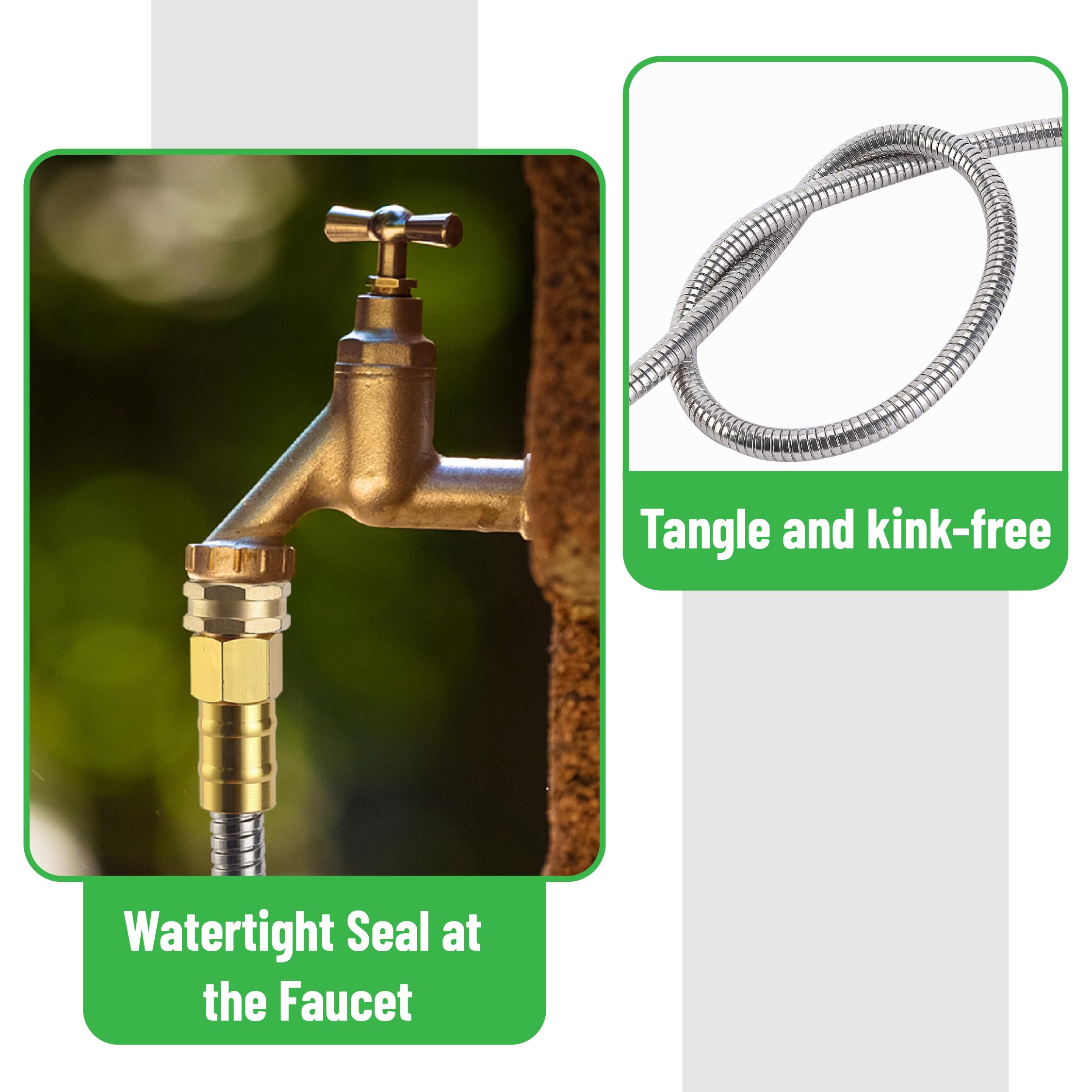 UNCO hose connected to patio sprinkler demonstrating steady water flow