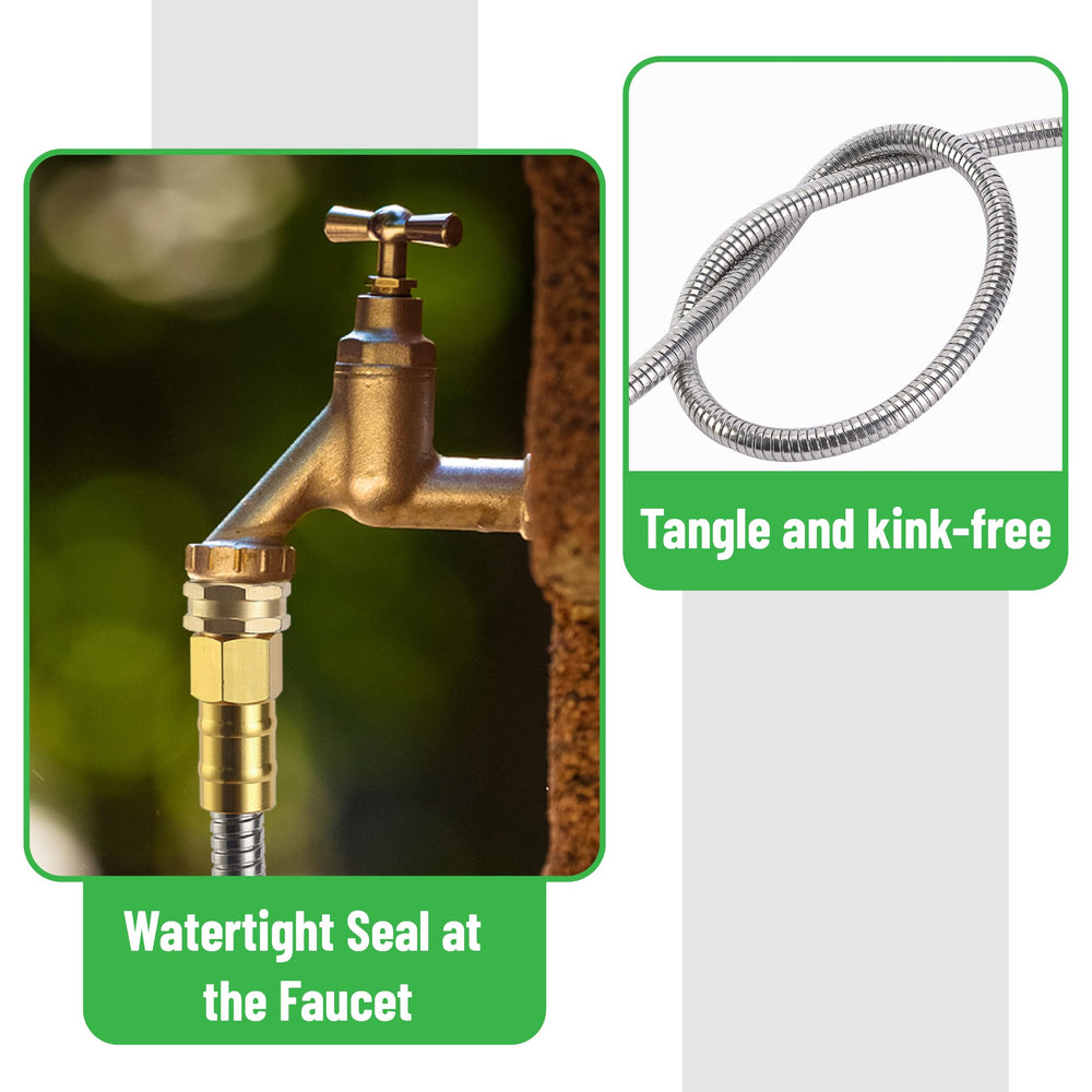 UNCO hose connected to patio sprinkler demonstrating steady water flow