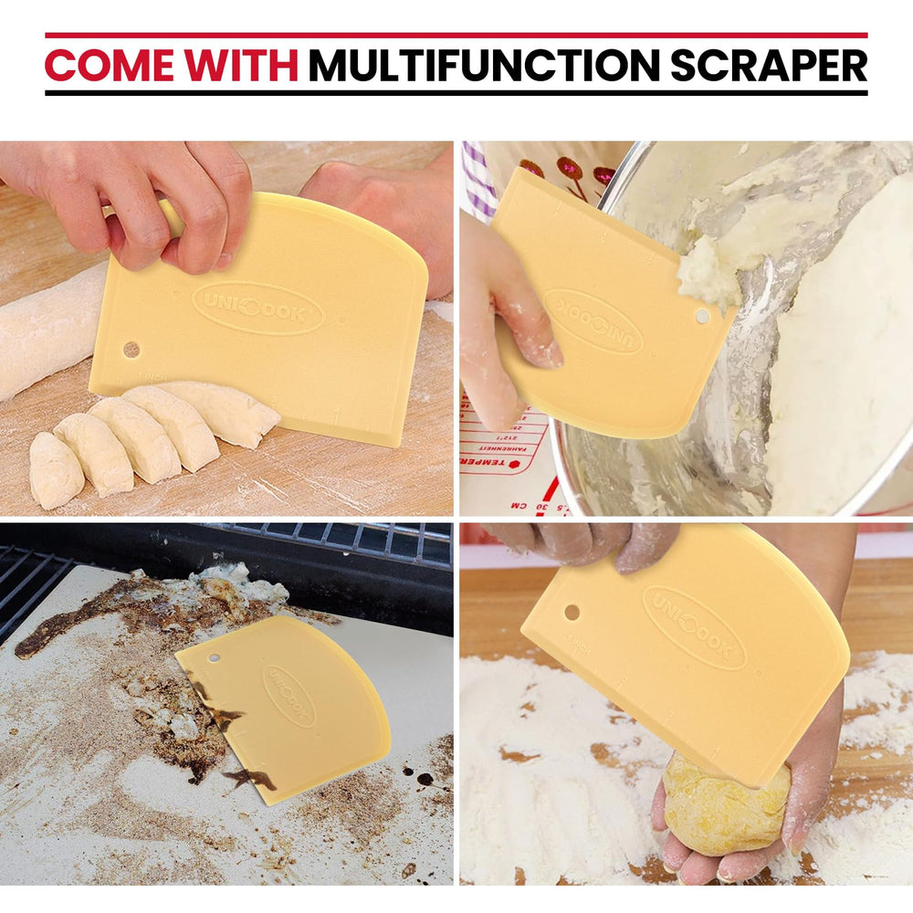 Unicook stone with included plastic scraper showing safe residue removal