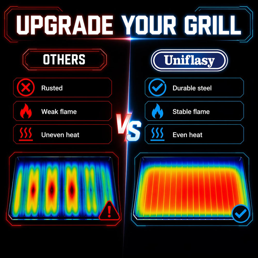 Uniflasy flavorizer bars next to ruler showing exact dimensions benefit