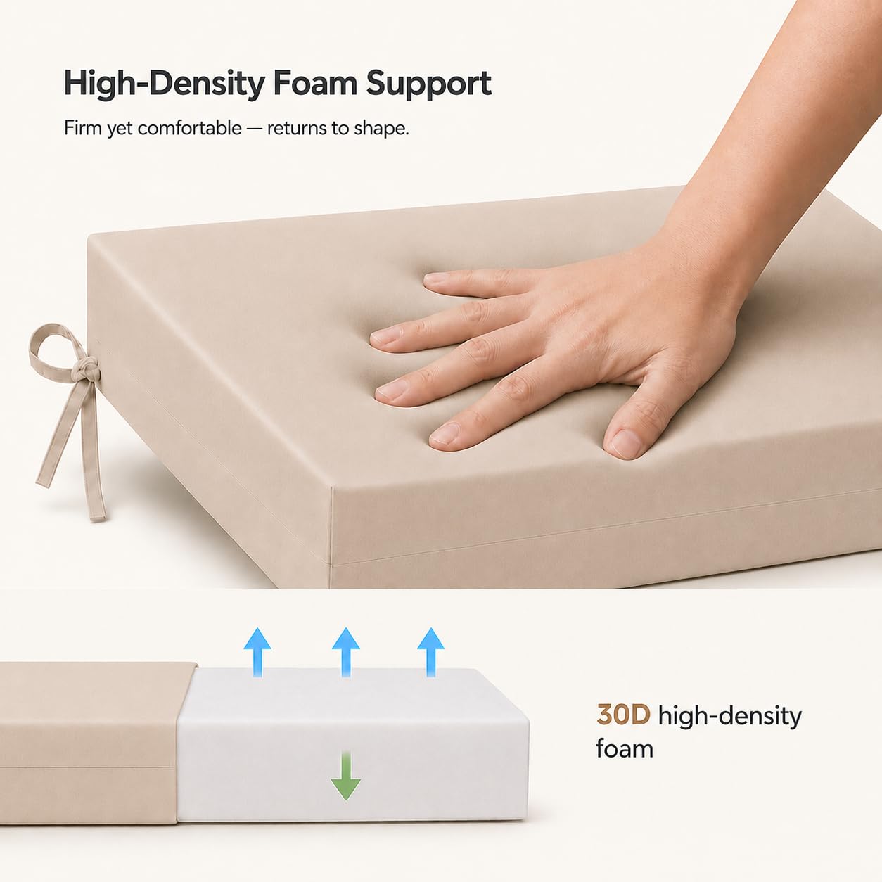 UNIKOME side profile of cushion showing 3-inch high-density sponge for firm support