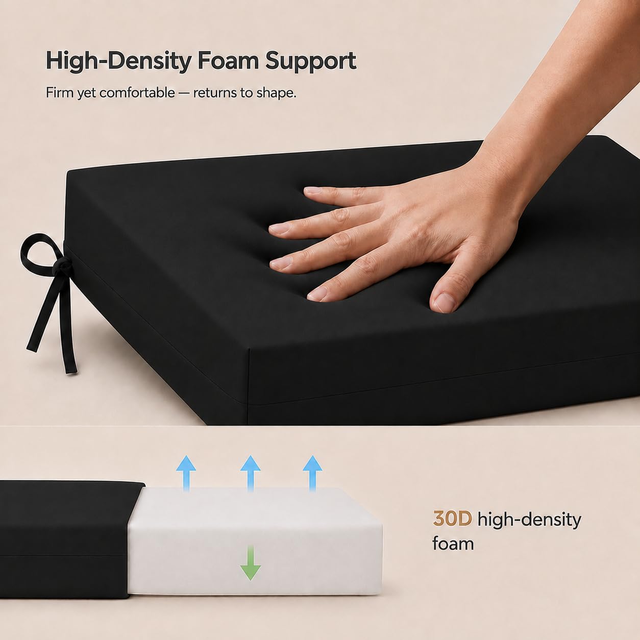 UNIKOME side view showing 3-inch thickness and supportive comfort benefit
