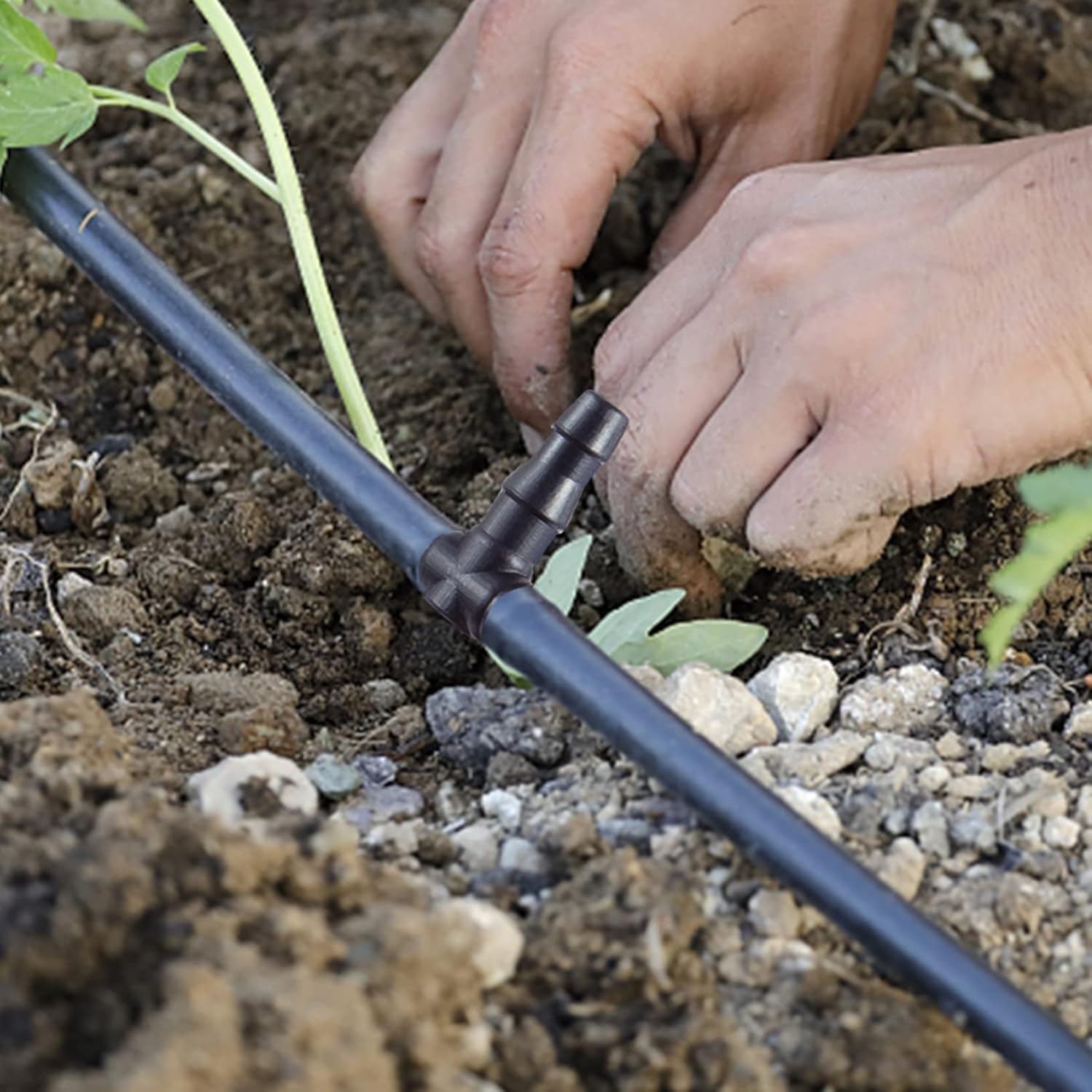 Unoutur assembled drip line in plant pot showing easy installation benefit