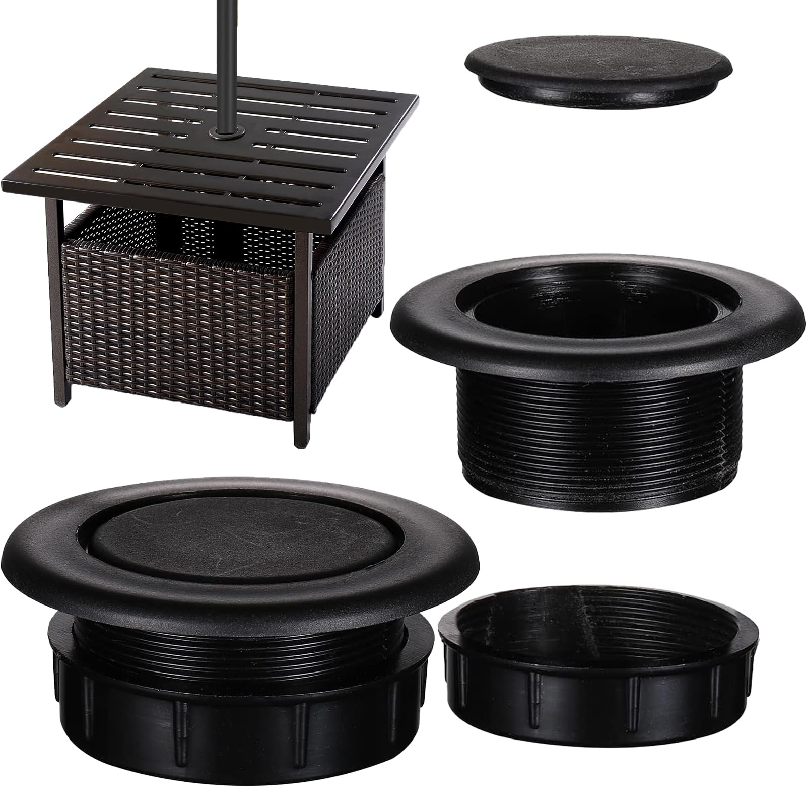 UpinFun cap covering hole with umbrella removed, prevents debris entry