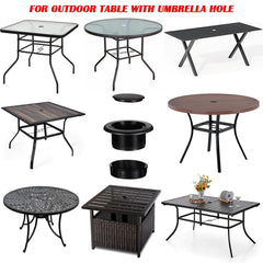 UpinFun insert installed on glass table, reduces umbrella wobble