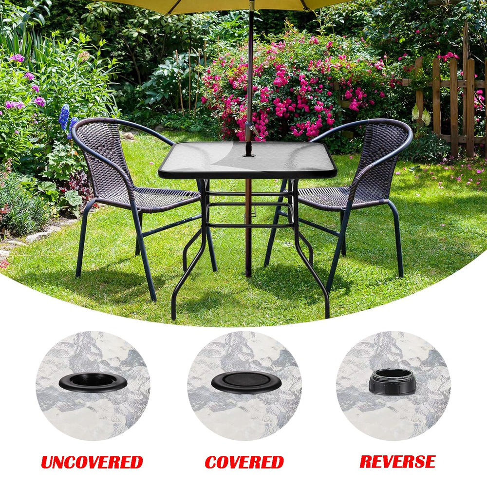 UpinFun lifestyle patio table scene, neat outdoor seating appearance