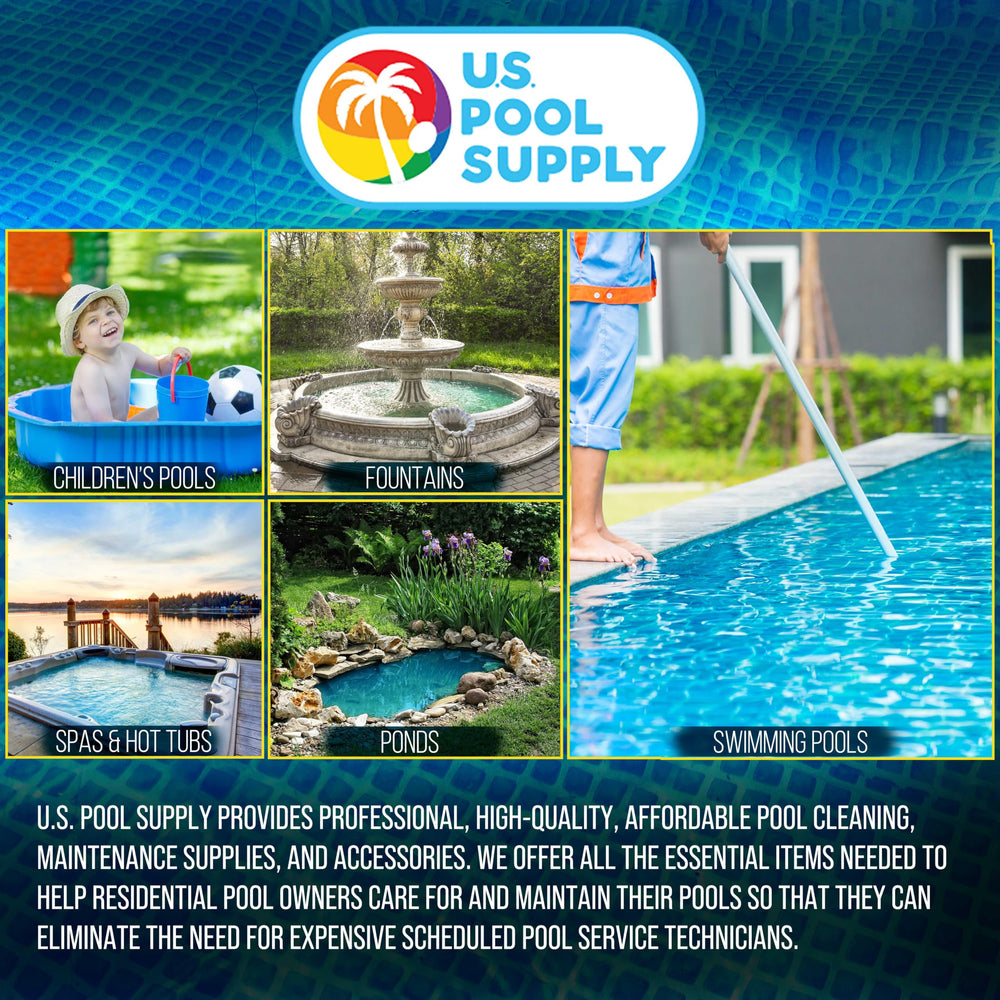 U.S. Pool Supply skimmer next to ladder showing compact size and scale