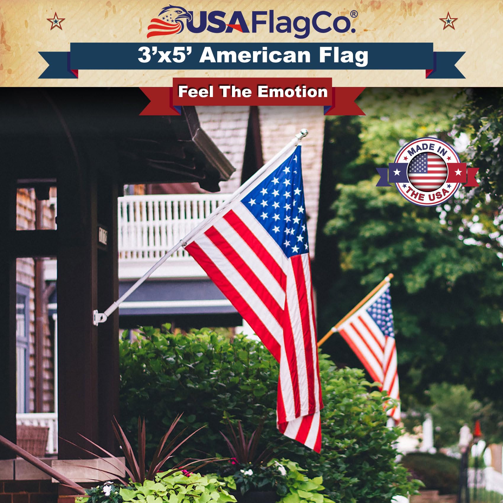 USA Flag Co. close-up of embroidered stars highlighting precise stitching and longevity
