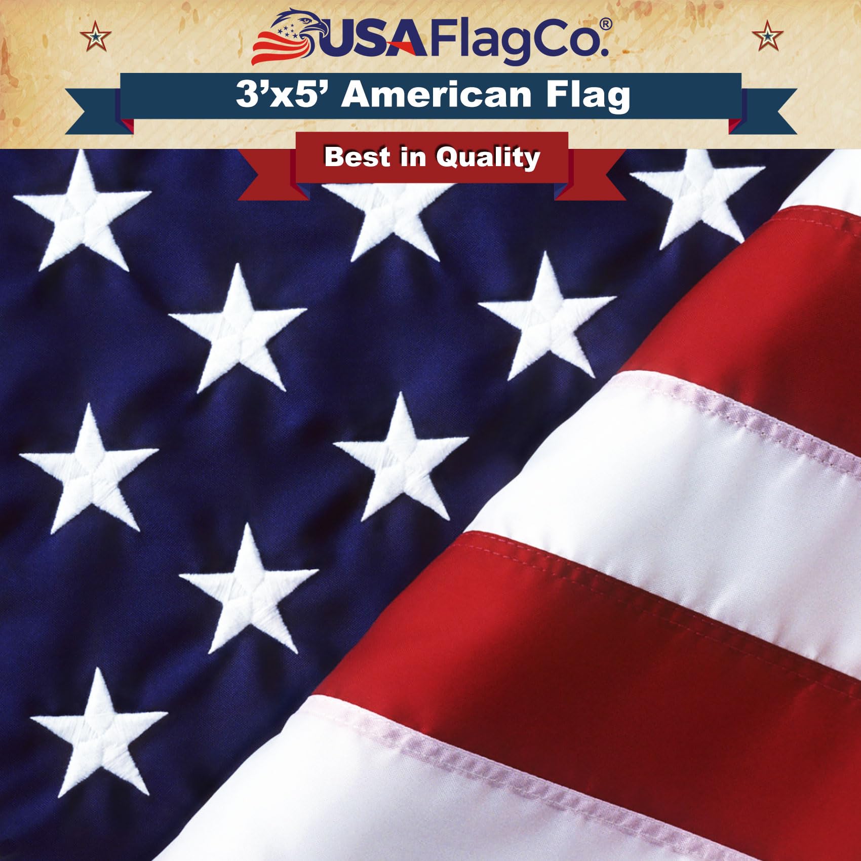 USA Flag Co. front view of 3x5 flag showing vibrant colors and crisp design