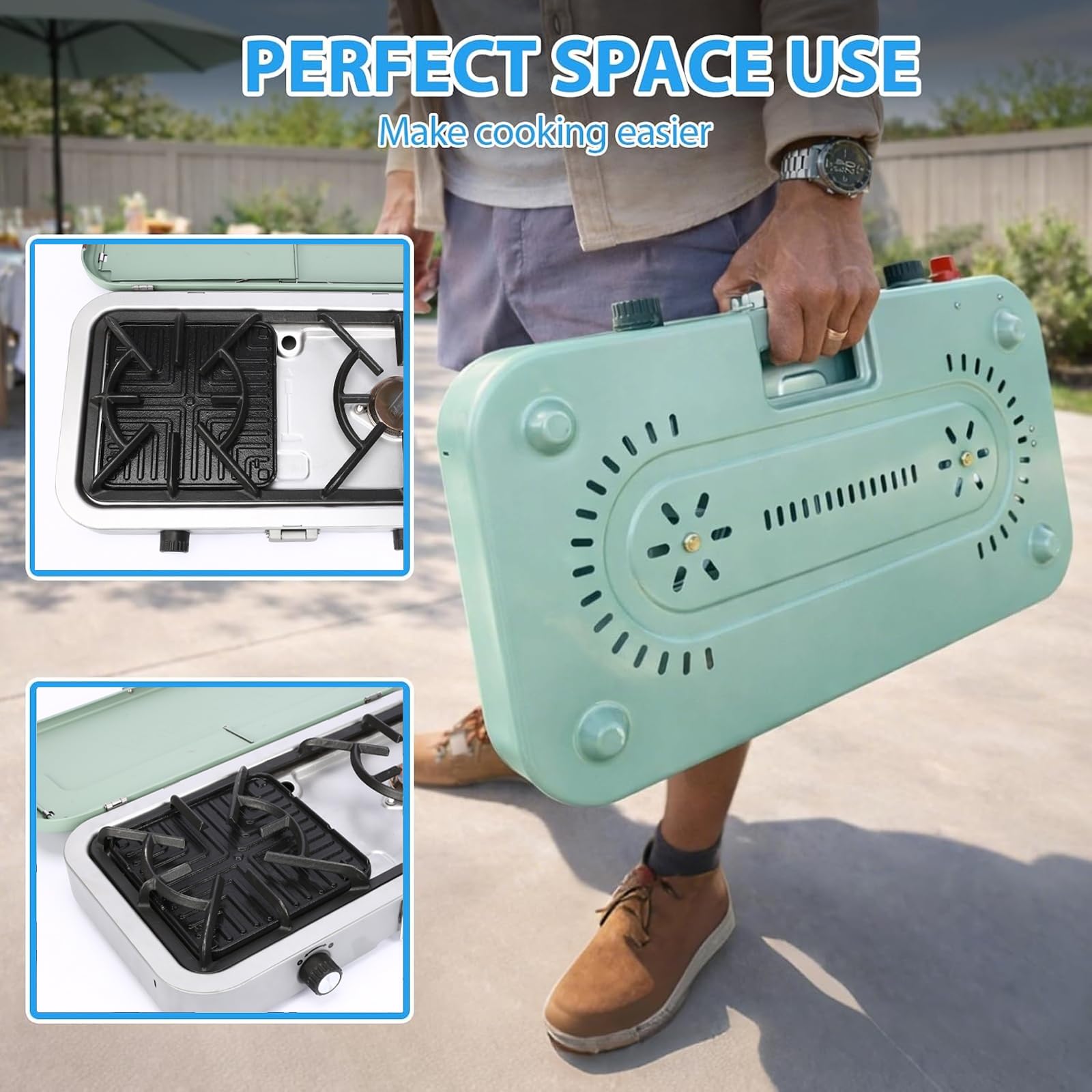 Utheer griddle beside spatula showing scale and portable size advantage