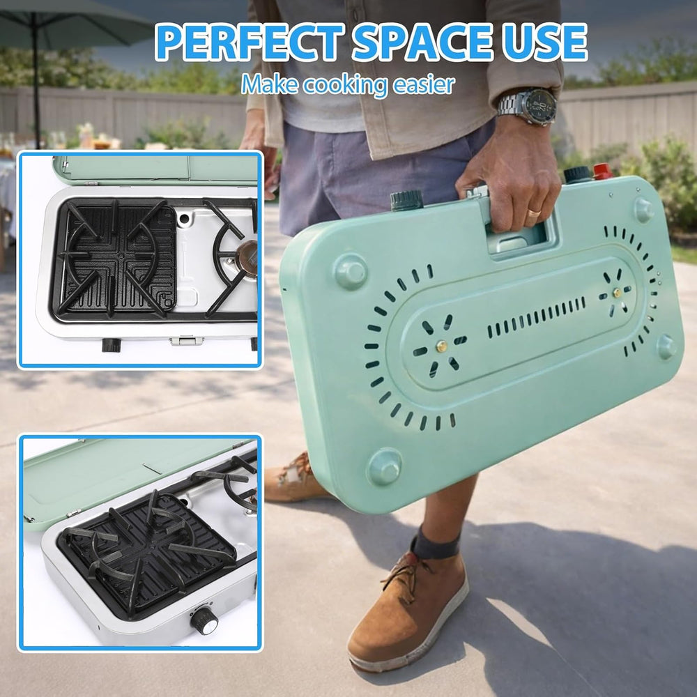 Utheer griddle beside spatula showing scale and portable size advantage