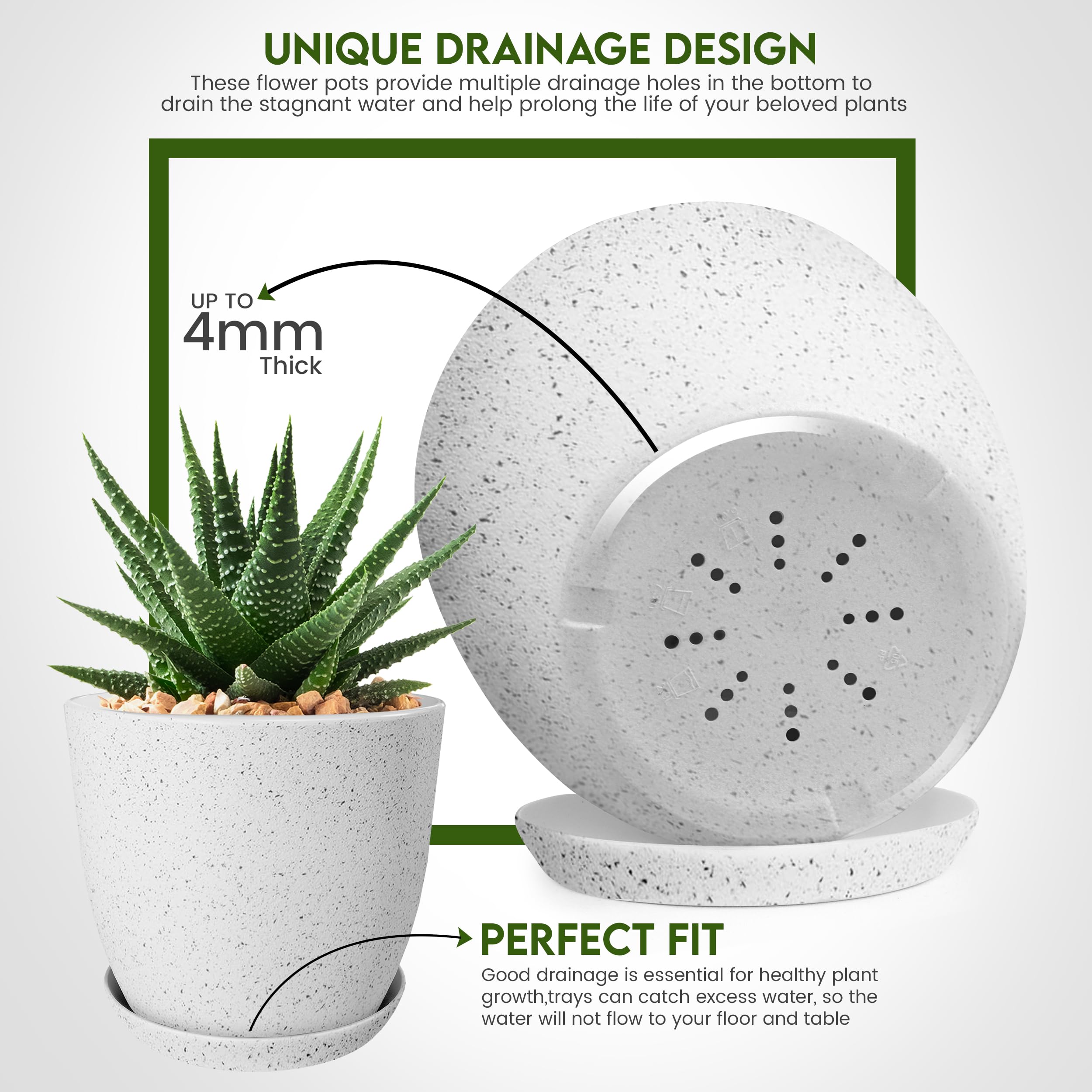 Utopia Home drainage hole and saucer shown to prevent overwatering