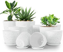 Utopia Home front view of 10-pack spotty grey planters, organized for households