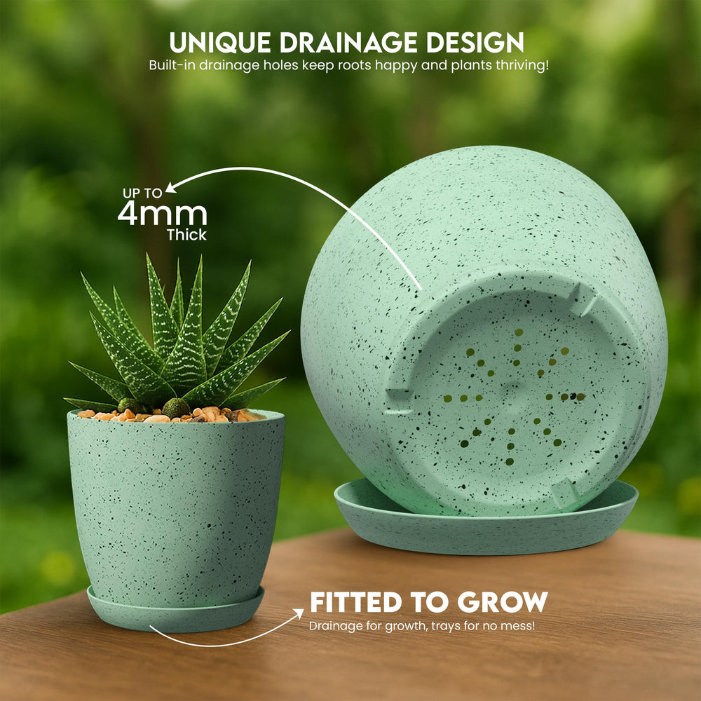 Utopia Home base detail showing drainage hole and matching saucer for water control