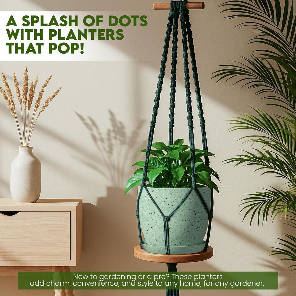 Utopia Home spotty mint planters on covered patio adding color and weatherproof use