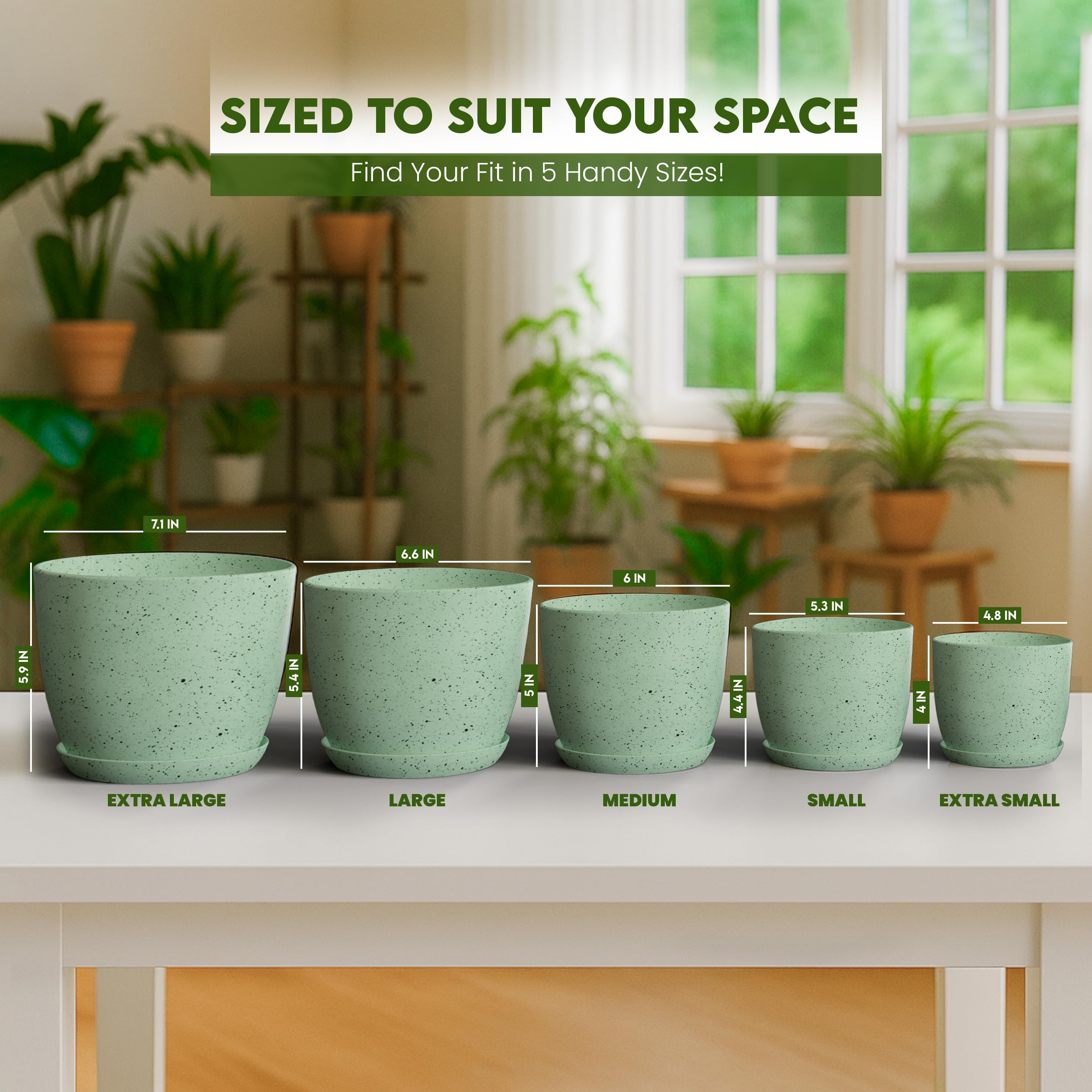 Utopia Home size comparison lineup showing relative scale for different plant types