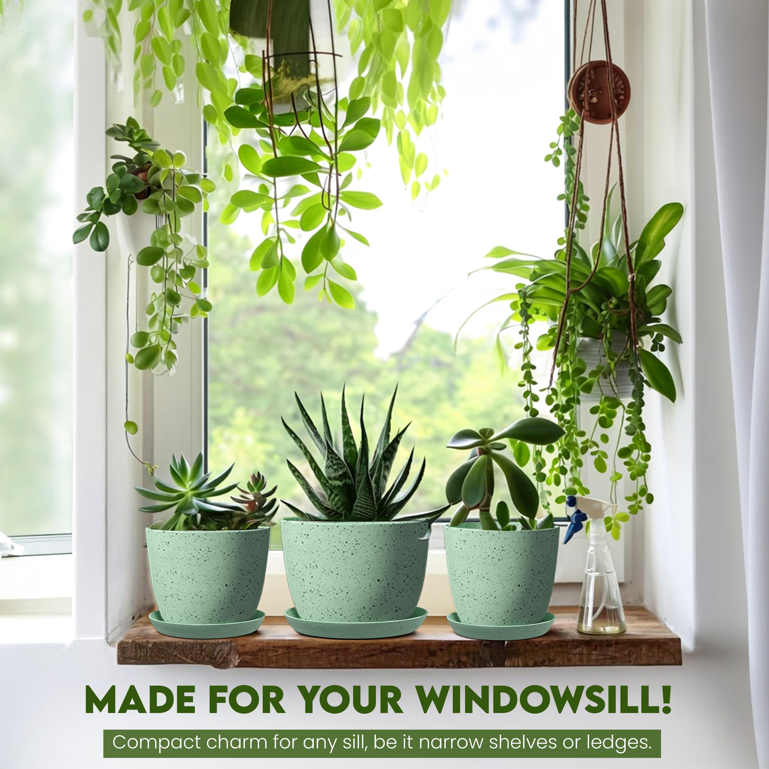 Utopia Home styled shelf with spotty mint planters creating coordinated decor appeal