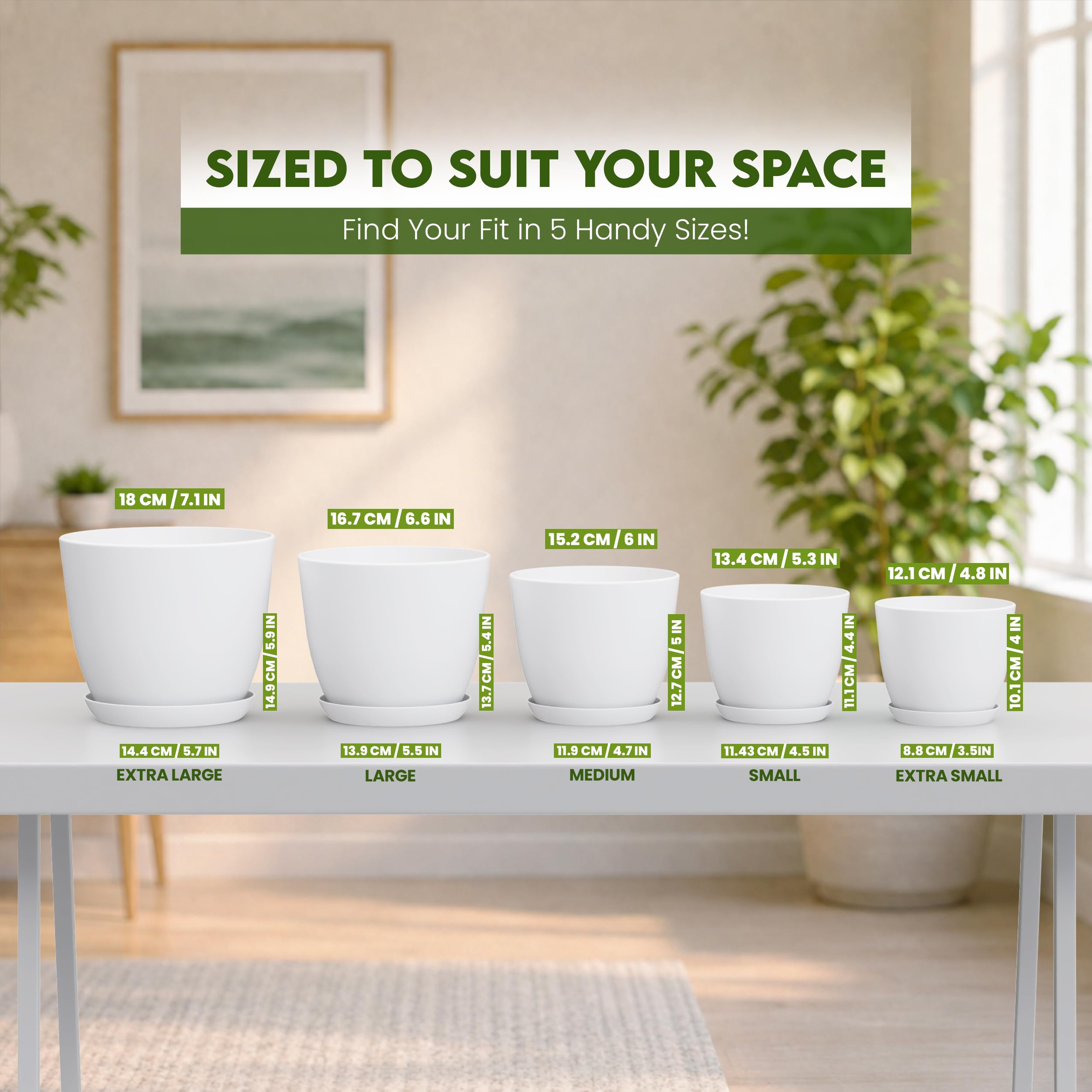 Utopia Home top-down shot demonstrating the five sizes for easy plant selection