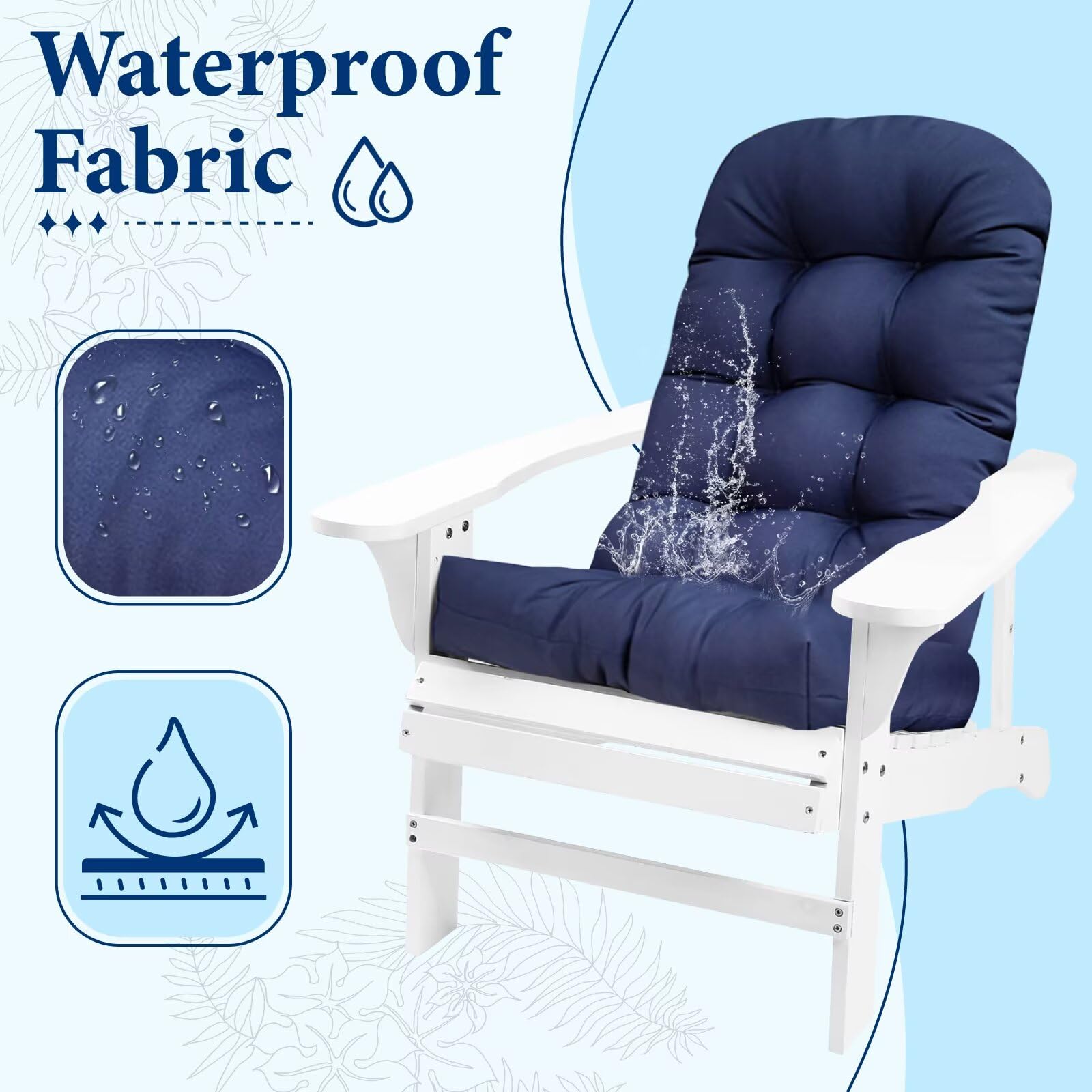 UUluhao cushion placed on wooden Adirondack demonstrating secure fit