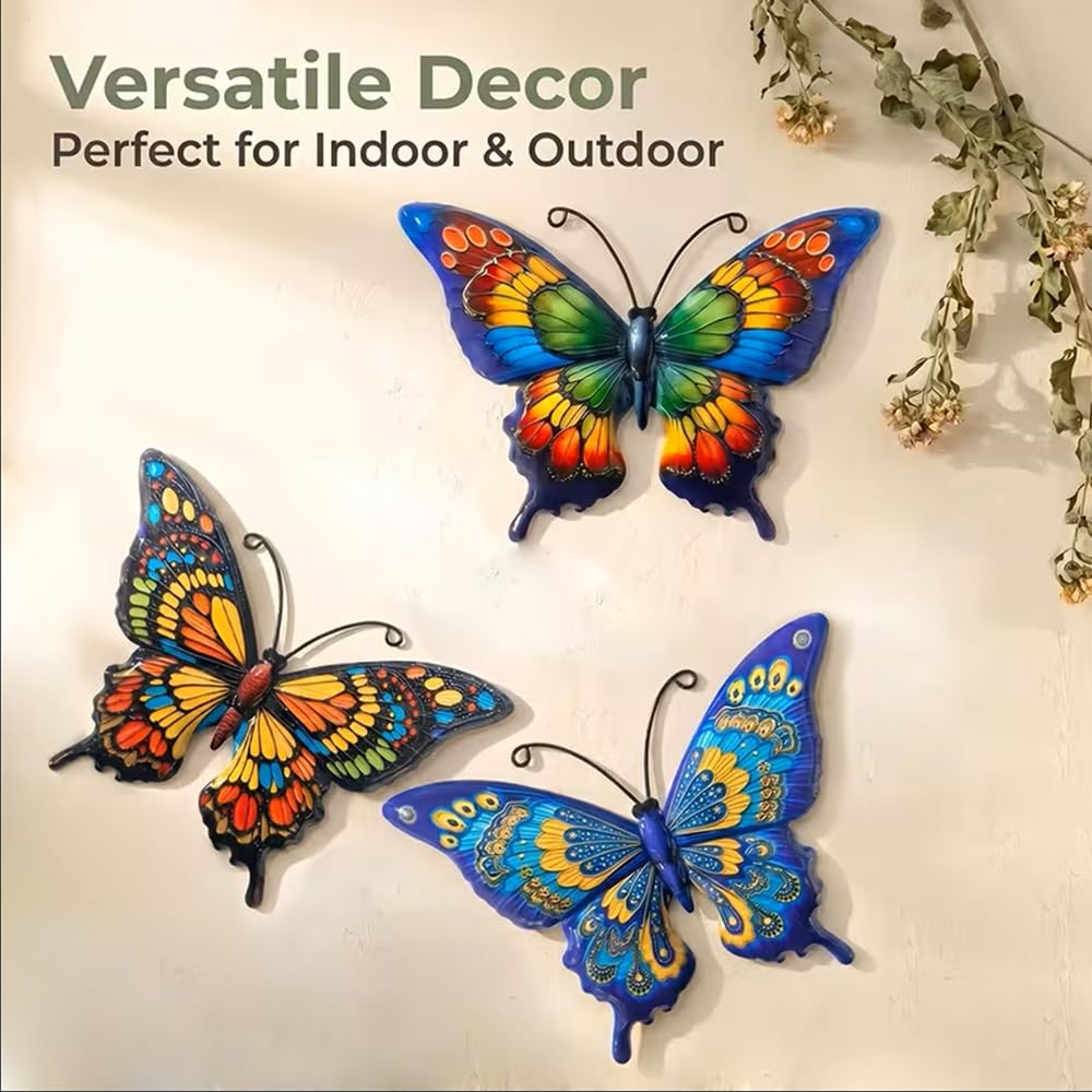 UXZCVIO three butterflies displayed on patio fence adding color and charm outdoors