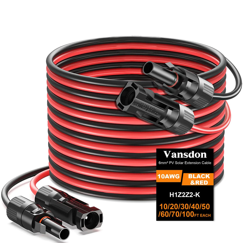 Vansdon front view packaging showing cable pair and connectors, highlighting ready-to-use convenience