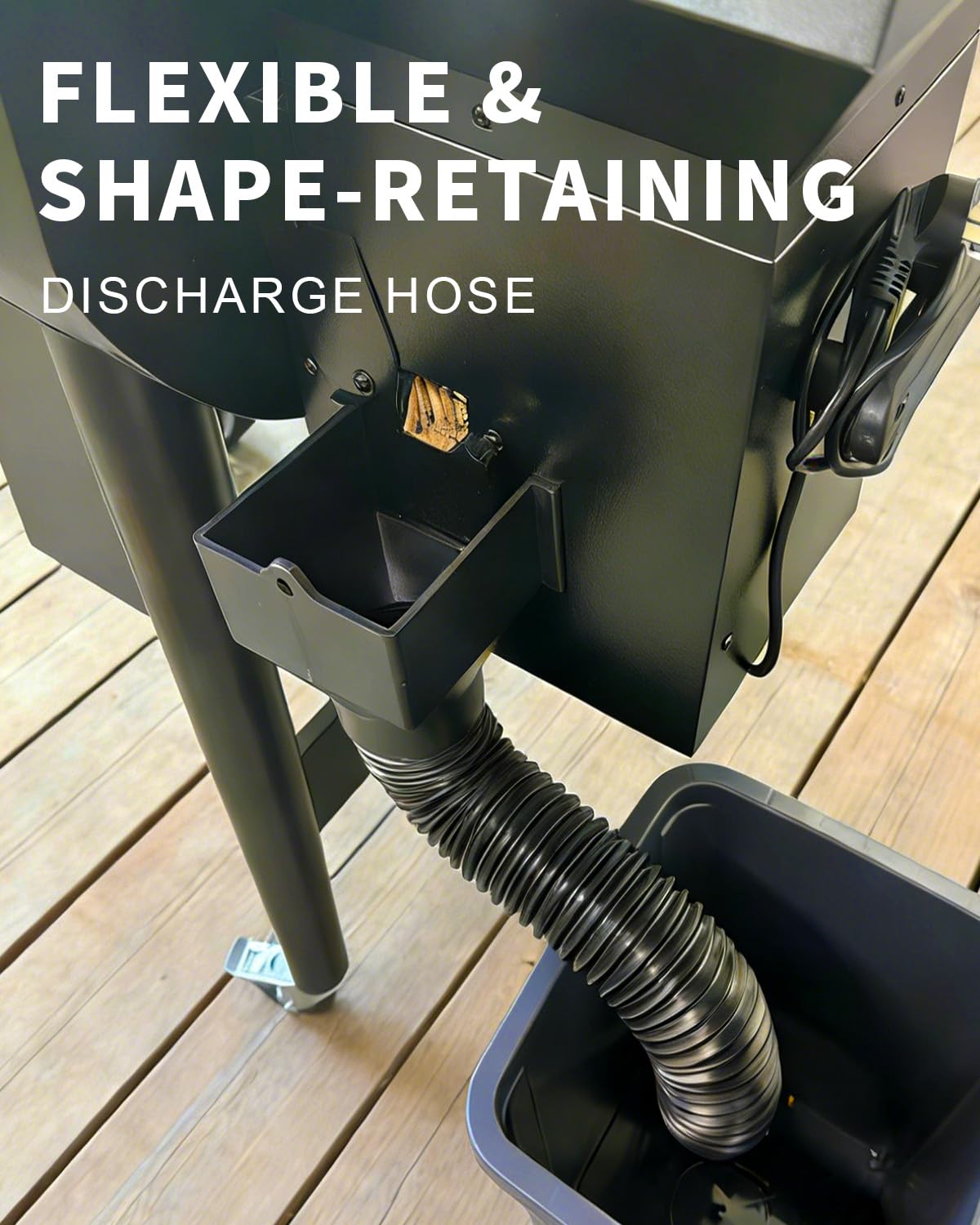 VattaFrast funnel guiding pellets into bin to prevent spills benefit