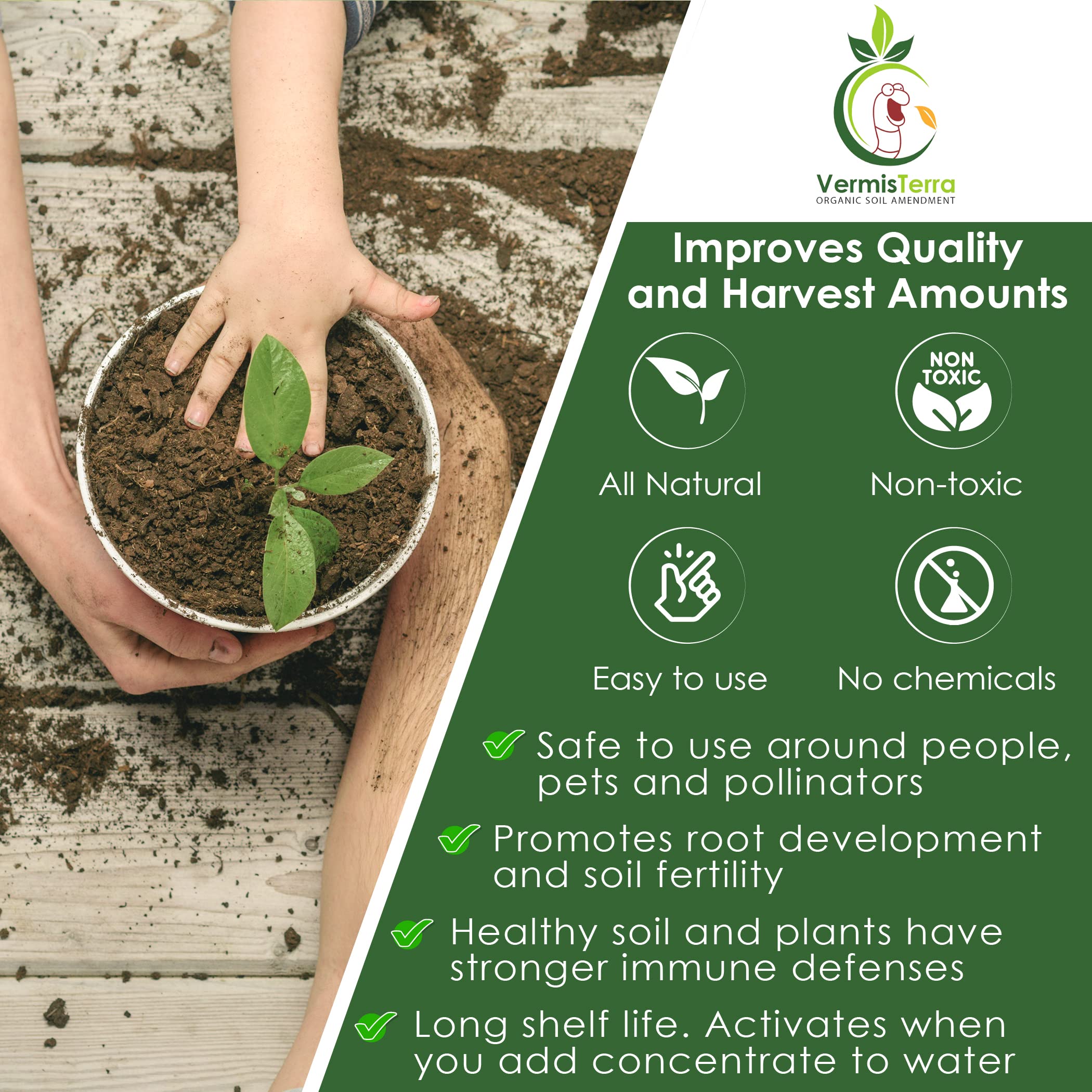 VermisTerra foliar spray on leaves demonstrating quick nutrient boost