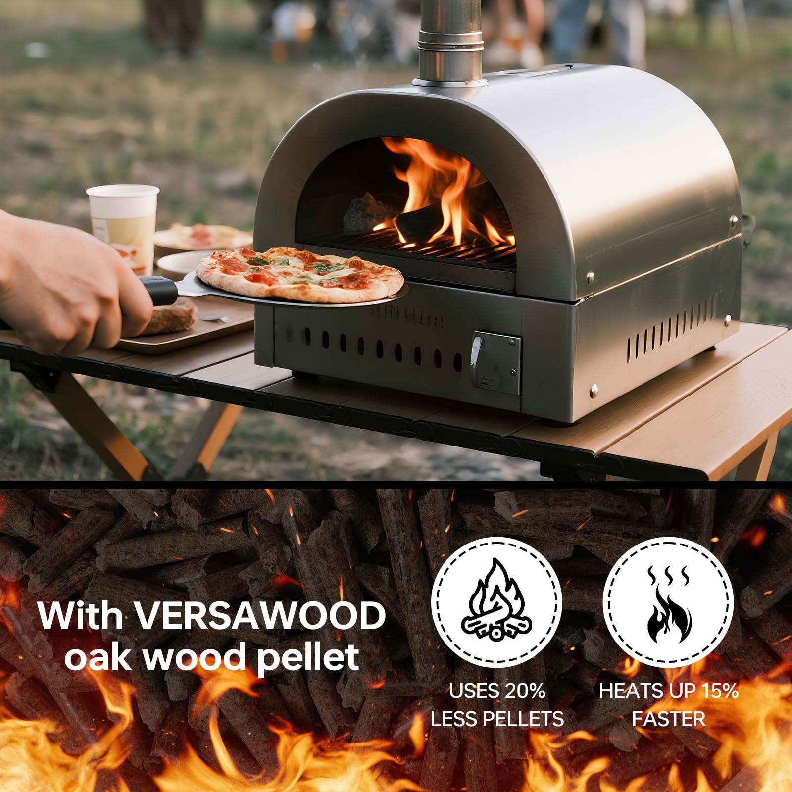 VERSAWOOD pellets powering outdoor pizza night for authentic flavor