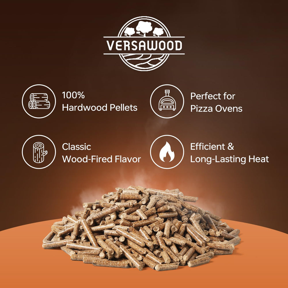 VERSAWOOD pellets burning in pizza oven giving high heat quickly