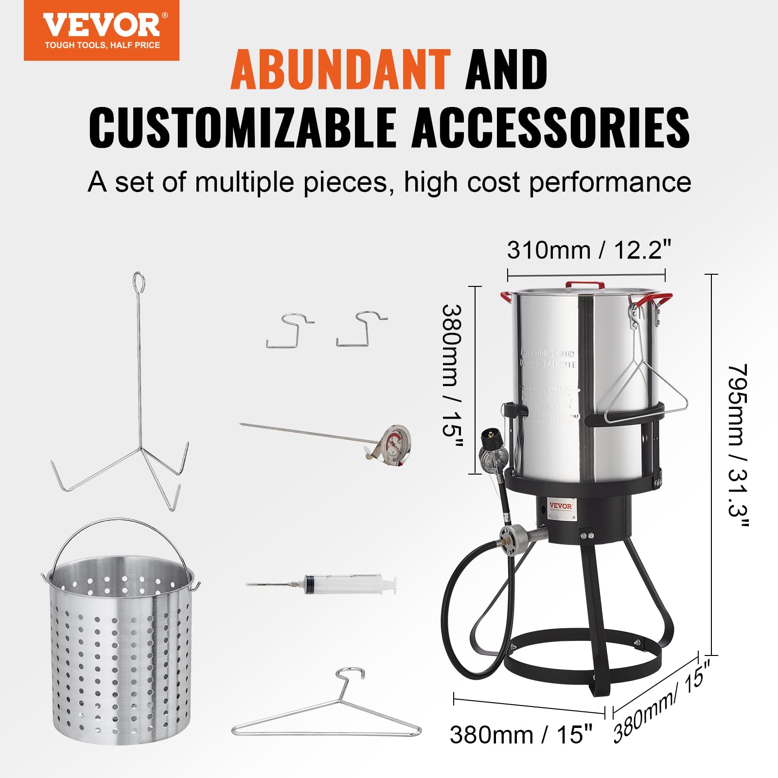 VEVOR propane burner closeup illustrating powerful 54,000 BTU heat benefit